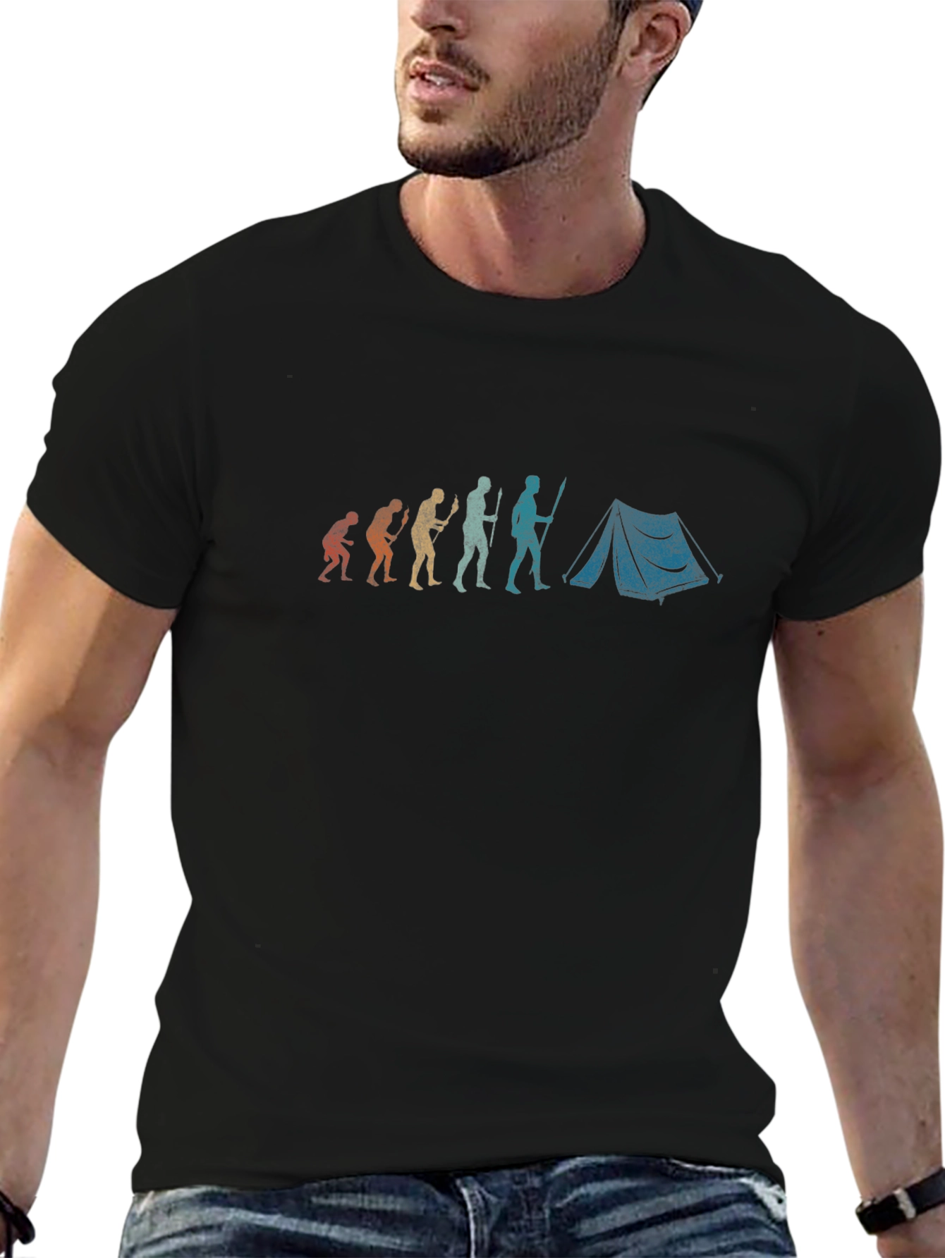 Evolution of Camping Graphic T-Shirt - Black