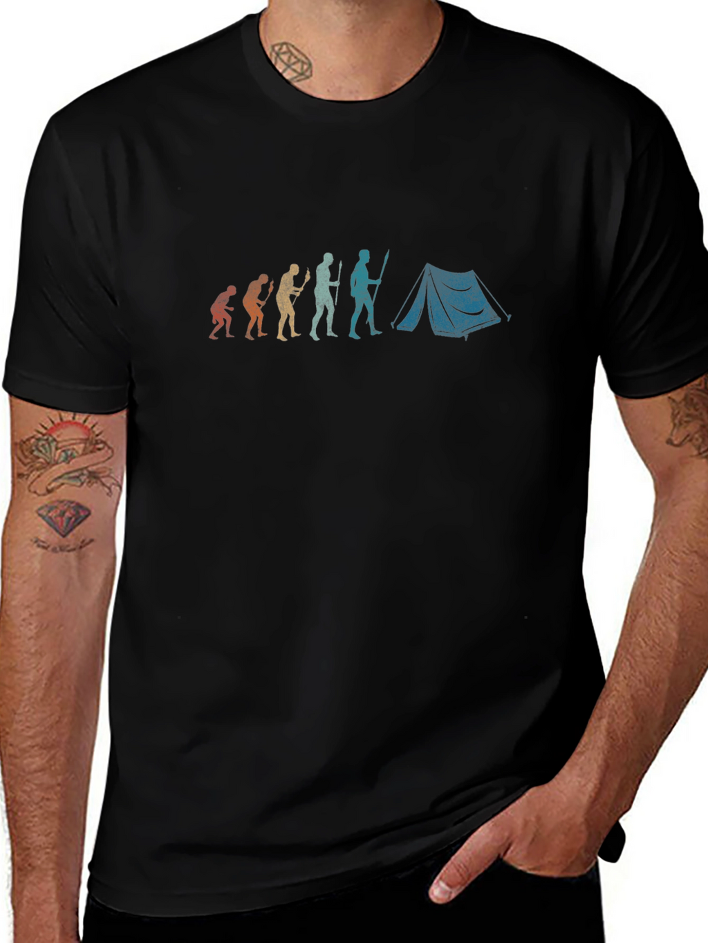 Evolution of Camping Graphic T-Shirt - Black