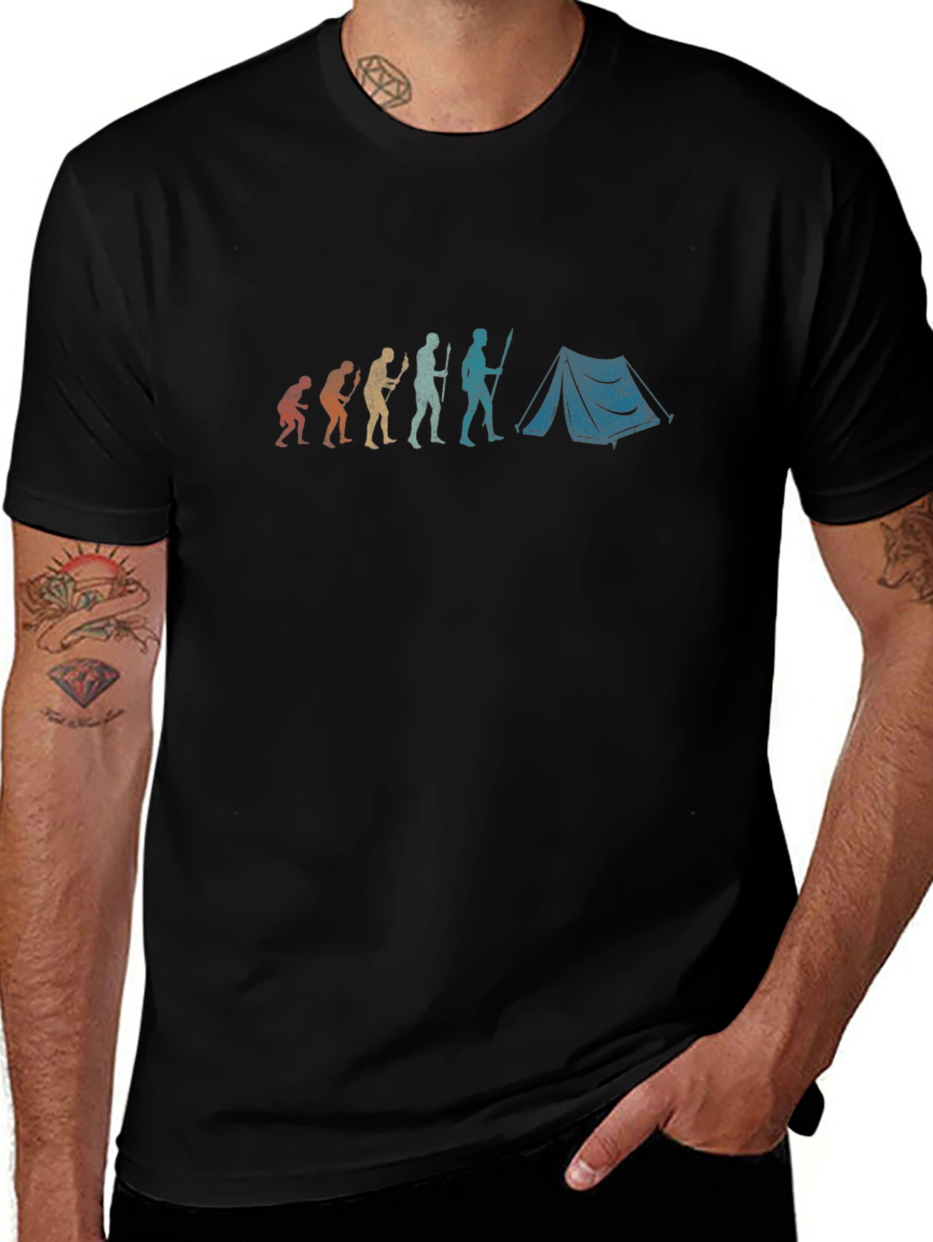 Evolution of Camping Graphic T-Shirt - Black