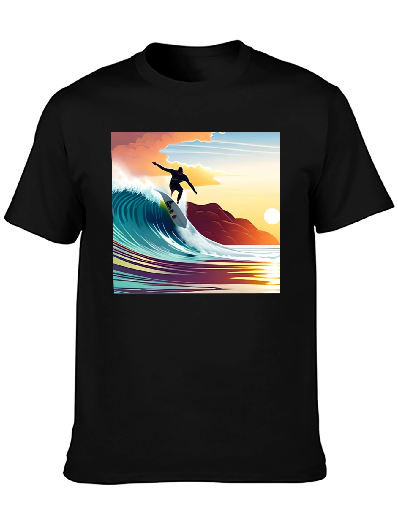 Surfer Wave Graphic Tee - Black