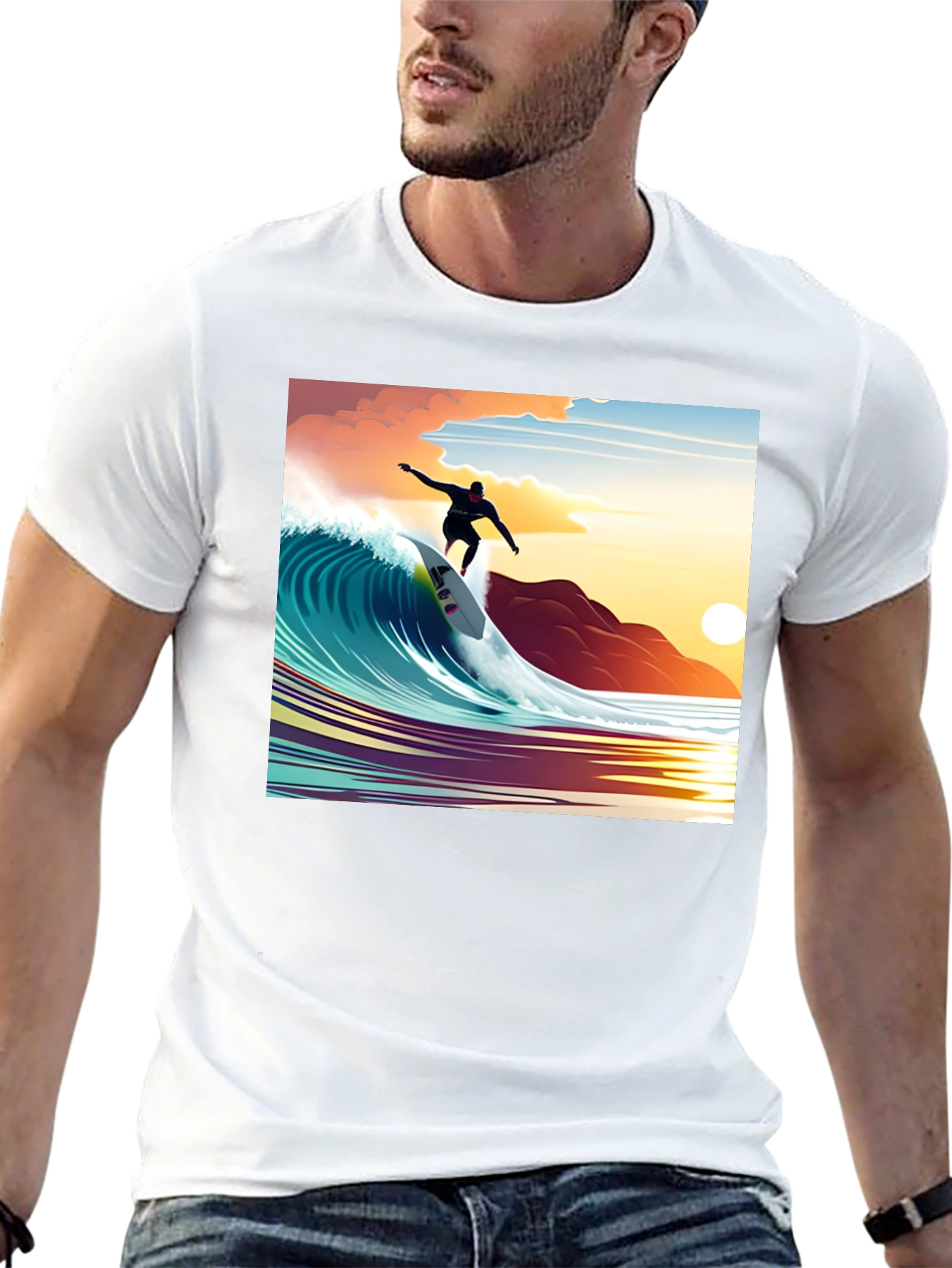 Surfer Wave Graphic Tee - Black