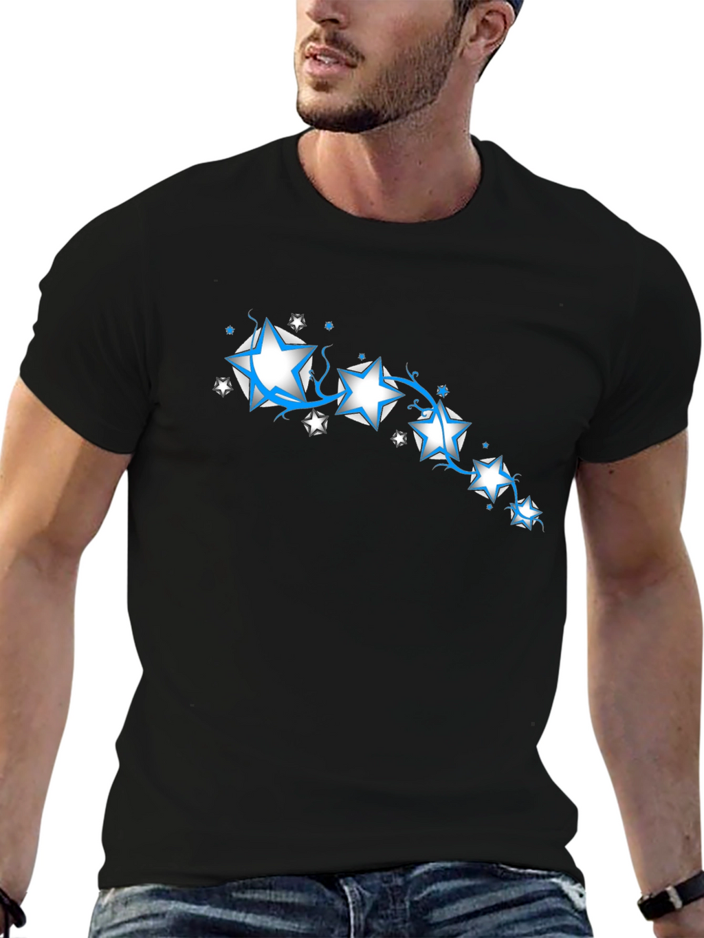 Star Design Black T-Shirt