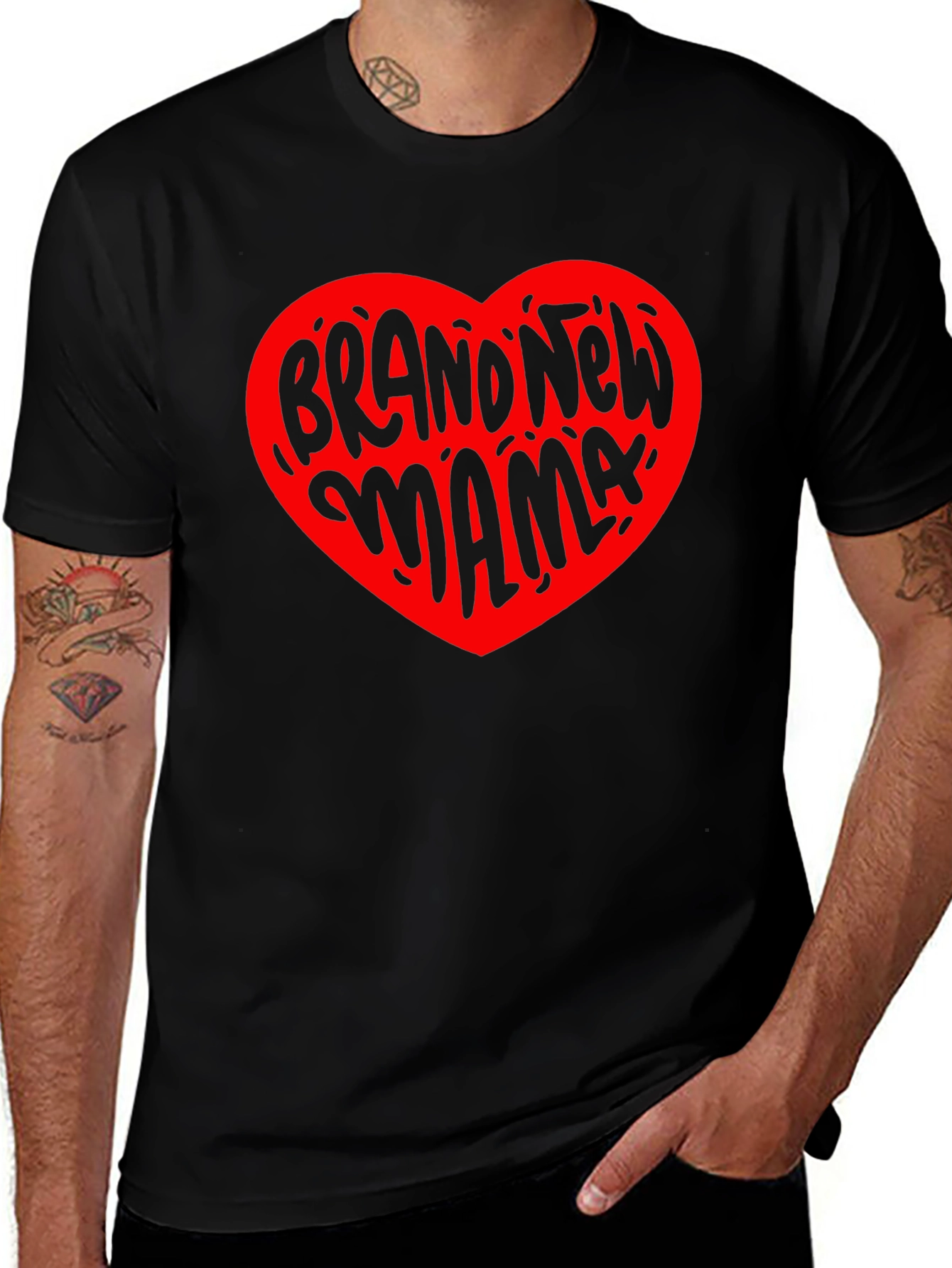 Brand New Mama Heart Graphic Tee - Black