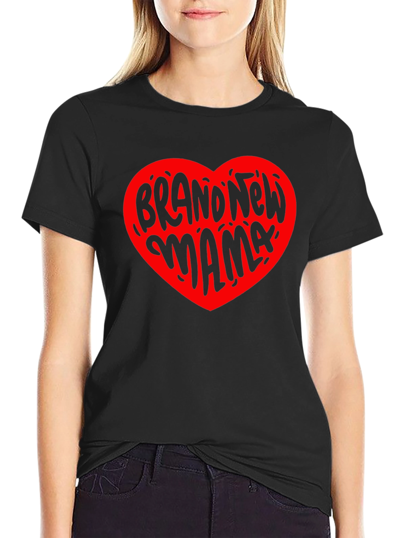 Brand New Mama Heart Graphic Tee - Black