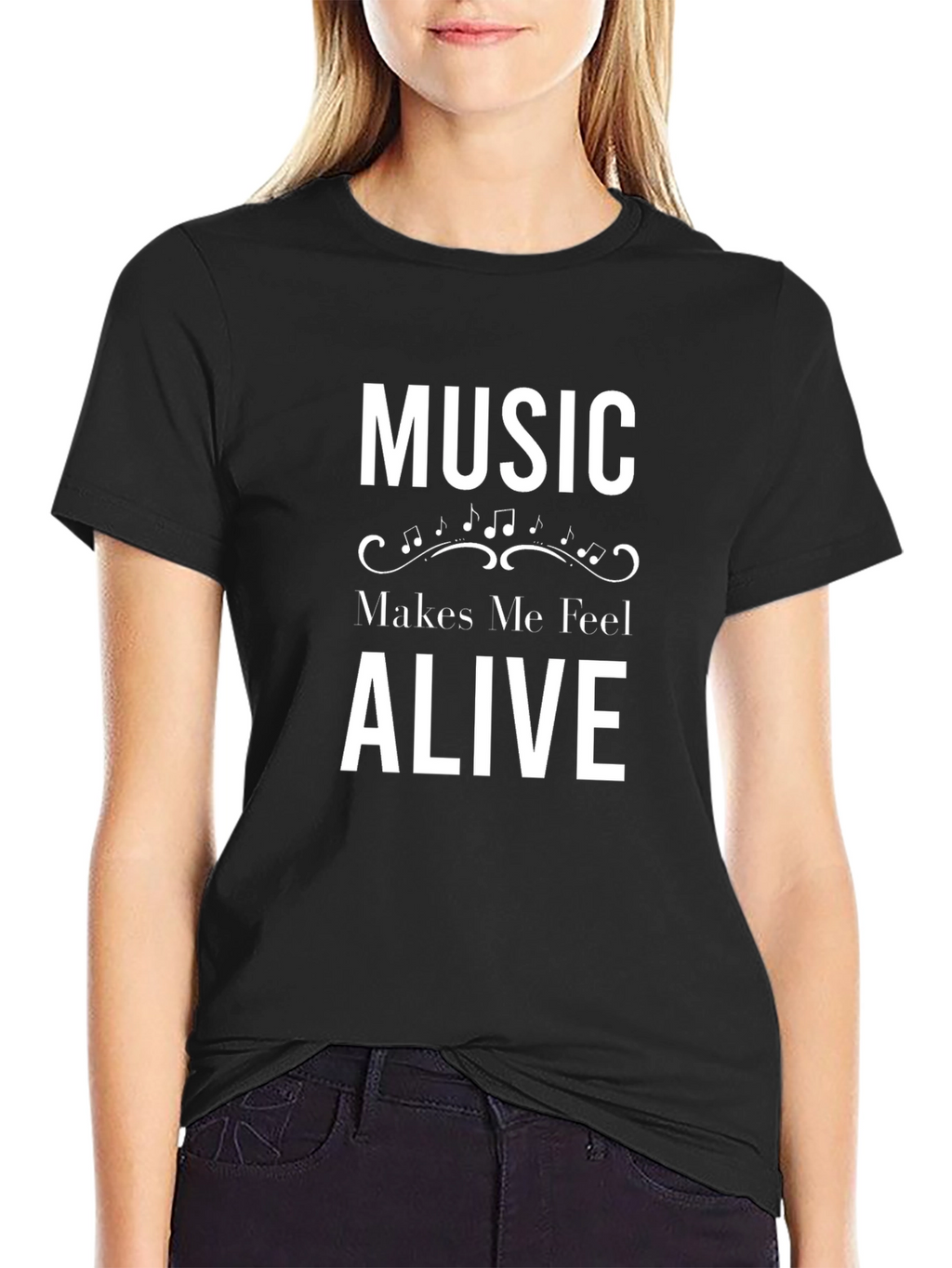 Music Makes Me Feel Alive Black T-Shirt