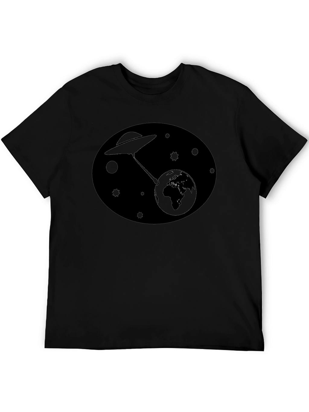 UFO Abduction Earth Graphic T-Shirt - Black