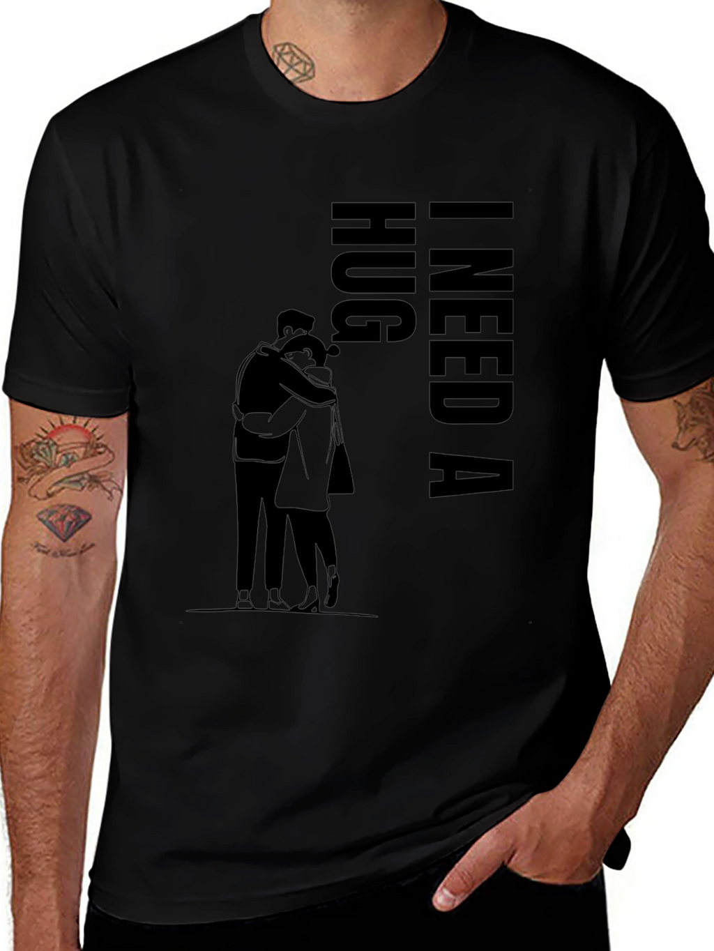 I Need a Hug Black Graphic T-Shirt