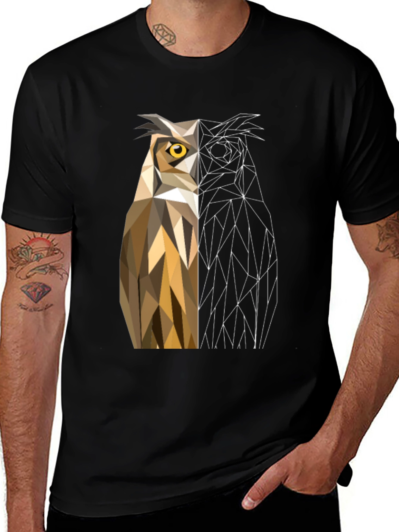 Geometric Owl Graphic Tee - Modern Design