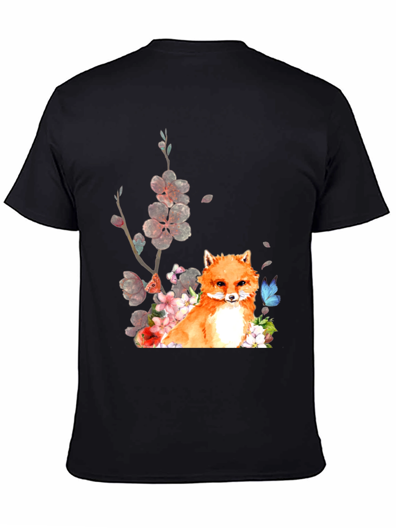 Fox & Floral Graphic Tee - Unisex Black T-Shirt