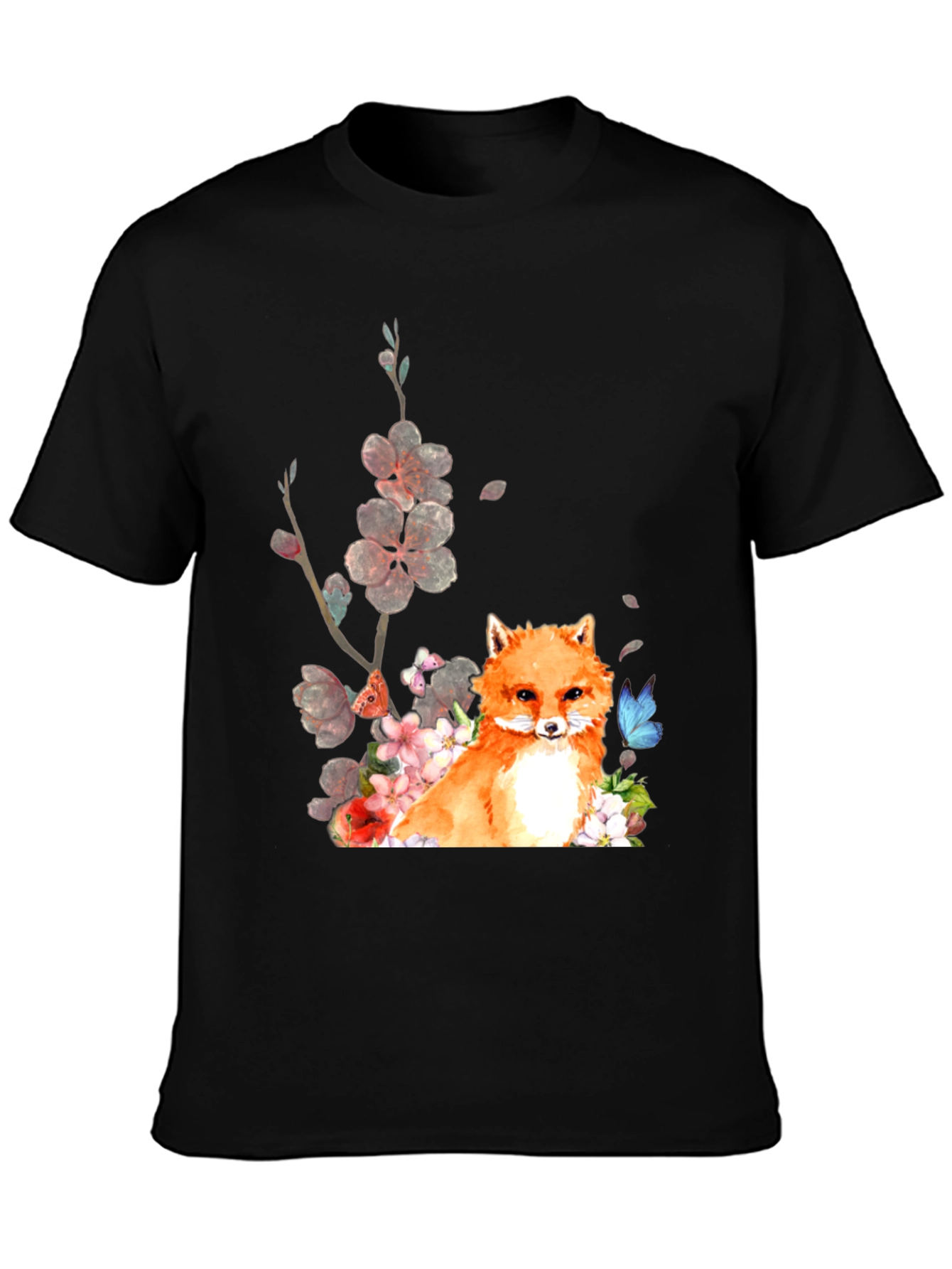 Fox & Floral Graphic Tee - Unisex Black T-Shirt