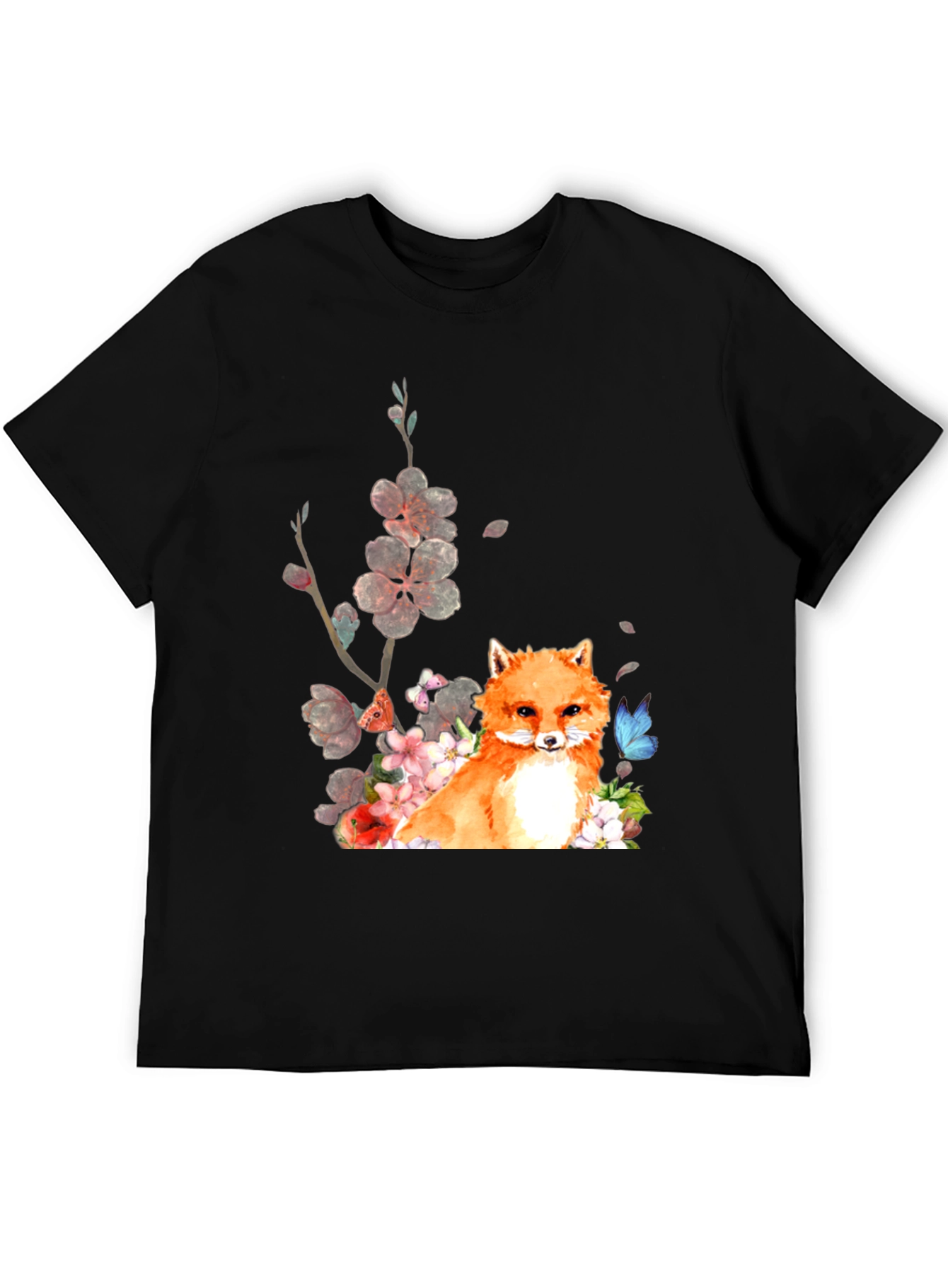 Fox & Floral Graphic Tee - Unisex Black T-Shirt