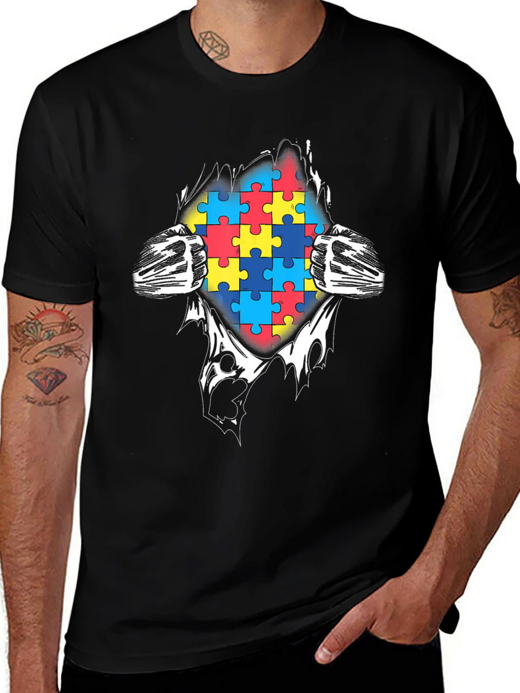 Autism Awareness Puzzle Piece Graphic T-Shirt