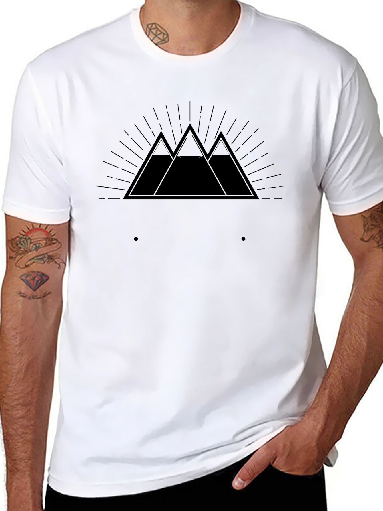 Mens Black Graphic Tee - Mountain Range Design