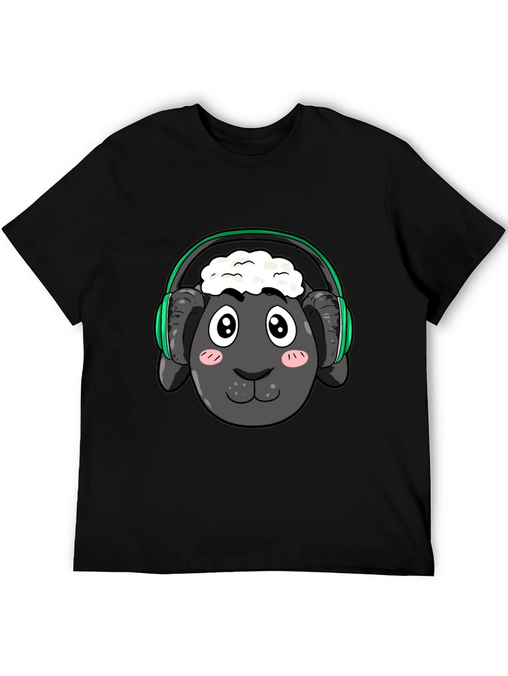 Funny Sheep Headphones Black T-Shirt