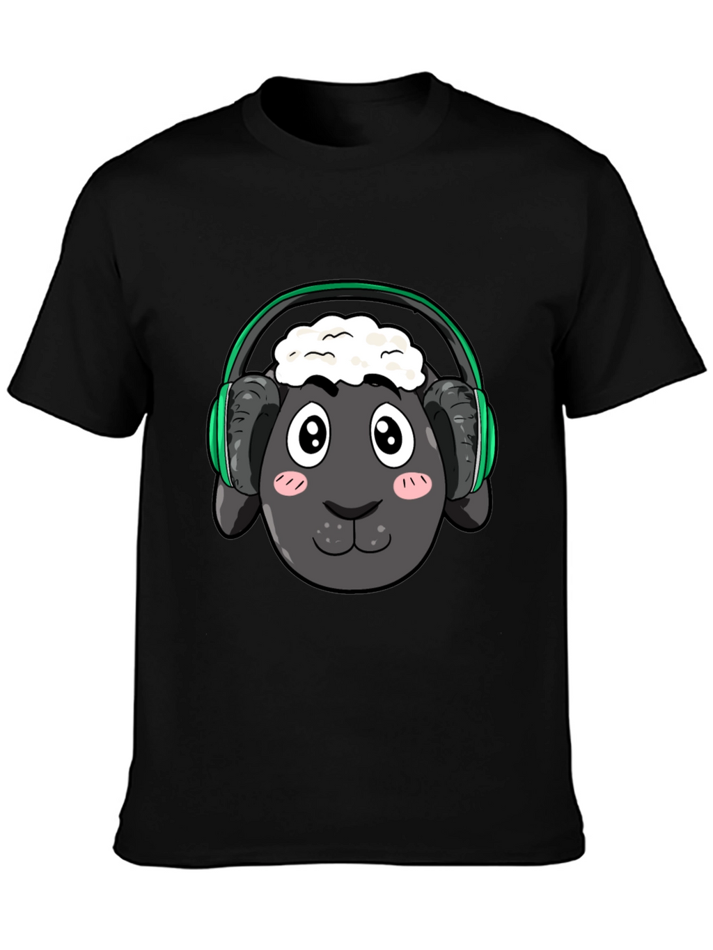 Funny Sheep Headphones Black T-Shirt