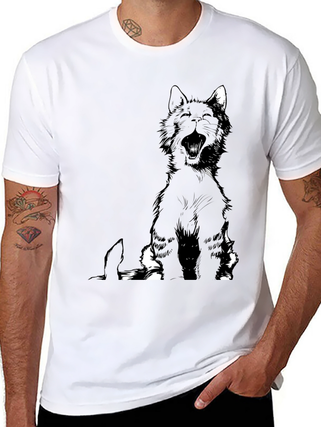 Black Cat Yawning Graphic Tee