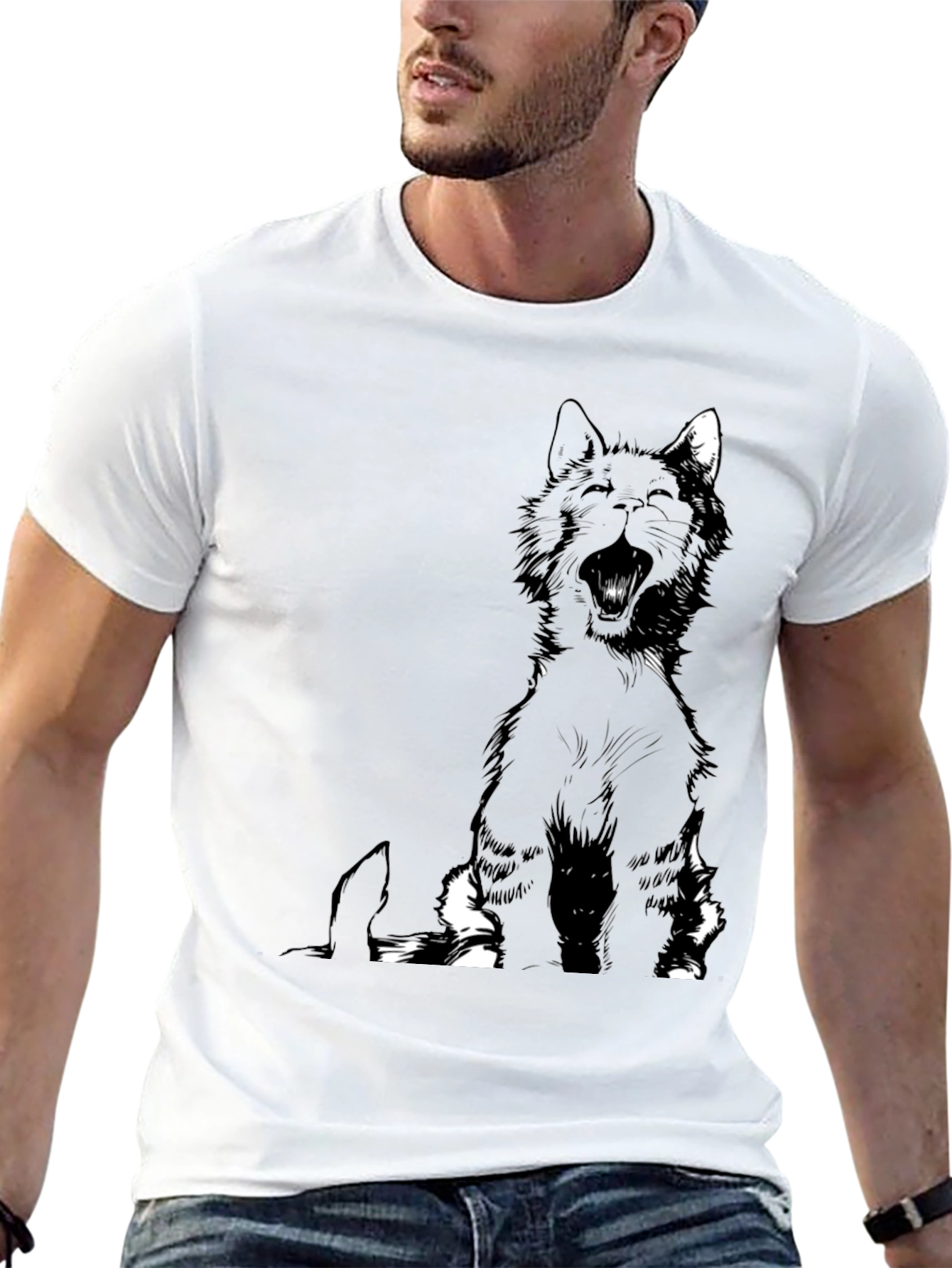 Black Cat Yawning Graphic Tee