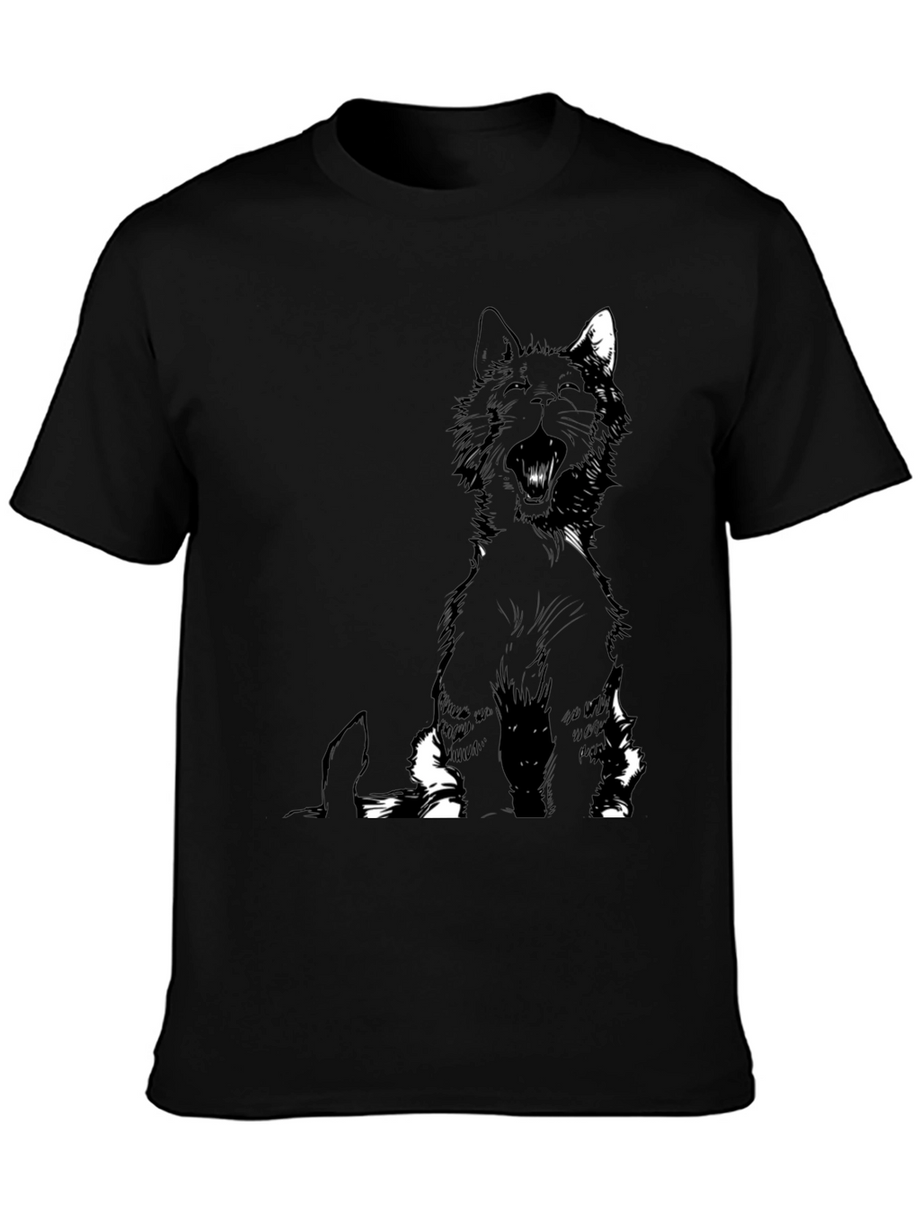 Black Cat Yawning Graphic Tee