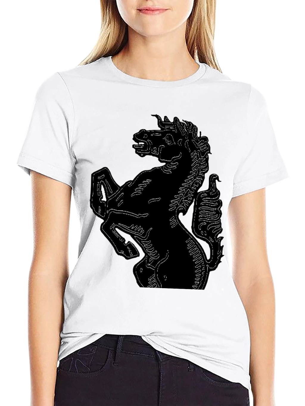 Bold Black T-Shirt with Horse Graphic