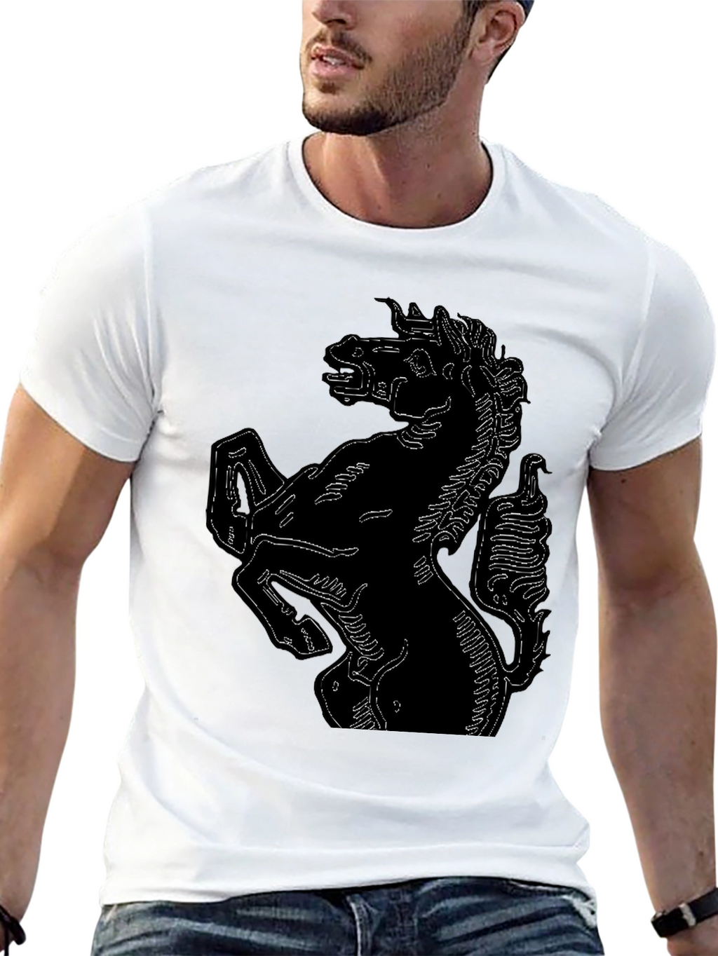 Bold Black T-Shirt with Horse Graphic