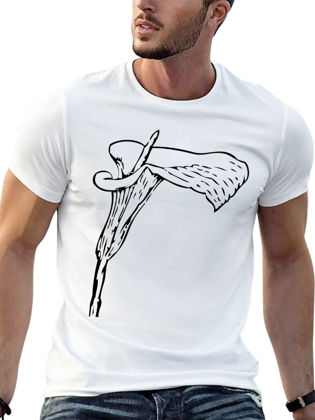 Mens Black T-Shirt with Floral Graphic