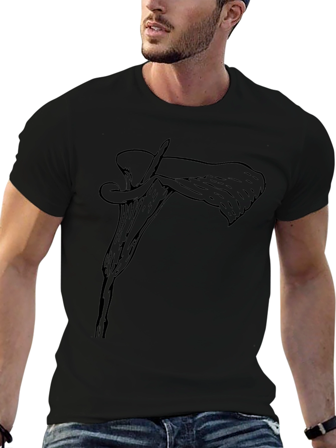 Mens Black T-Shirt with Floral Graphic