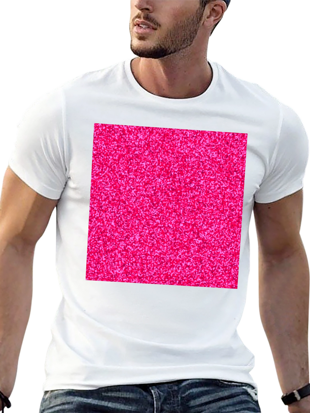 Bold Pink Glitter Graphic Black T-Shirt