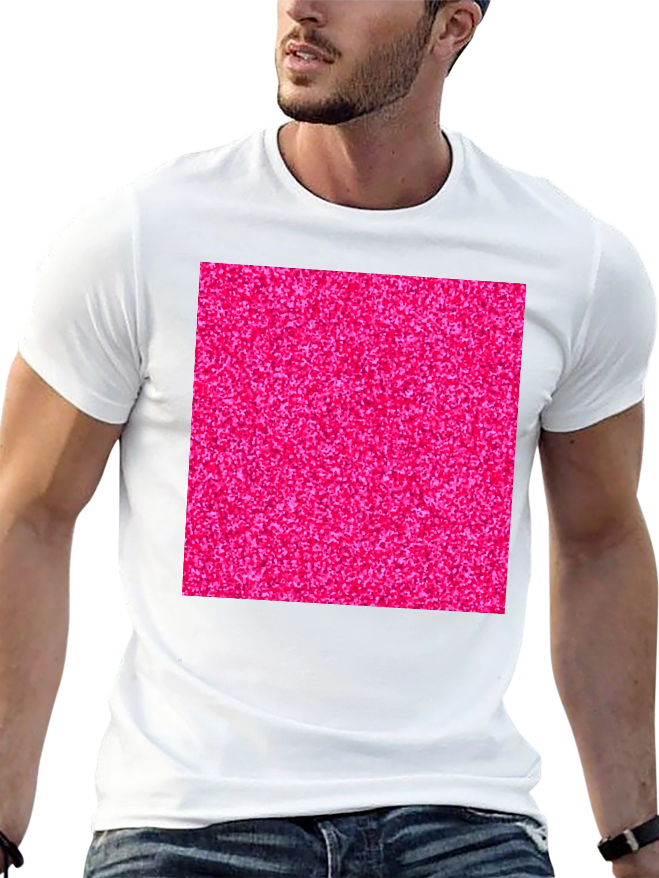 Bold Pink Glitter Graphic Black T-Shirt