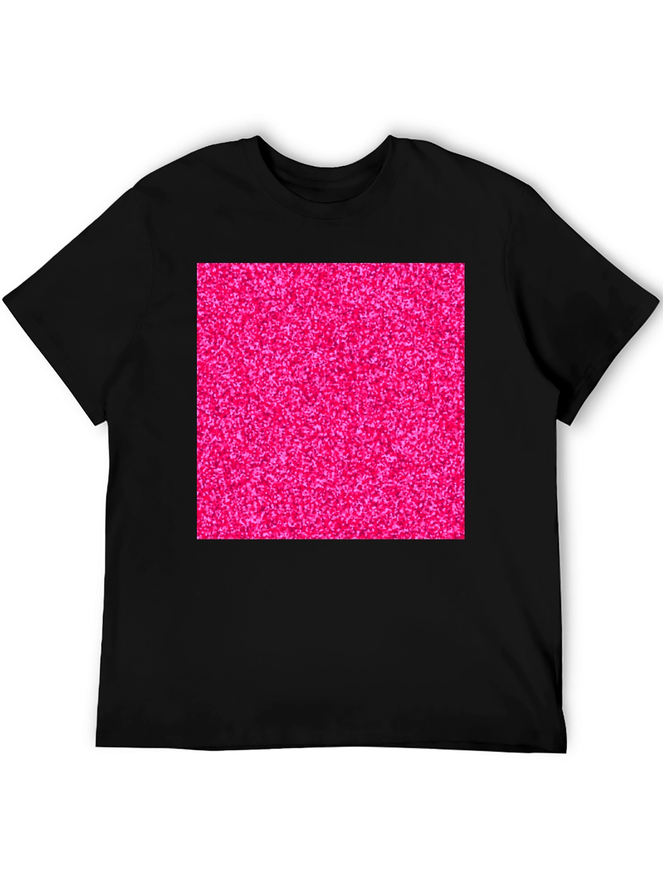 Bold Pink Glitter Graphic Black T-Shirt