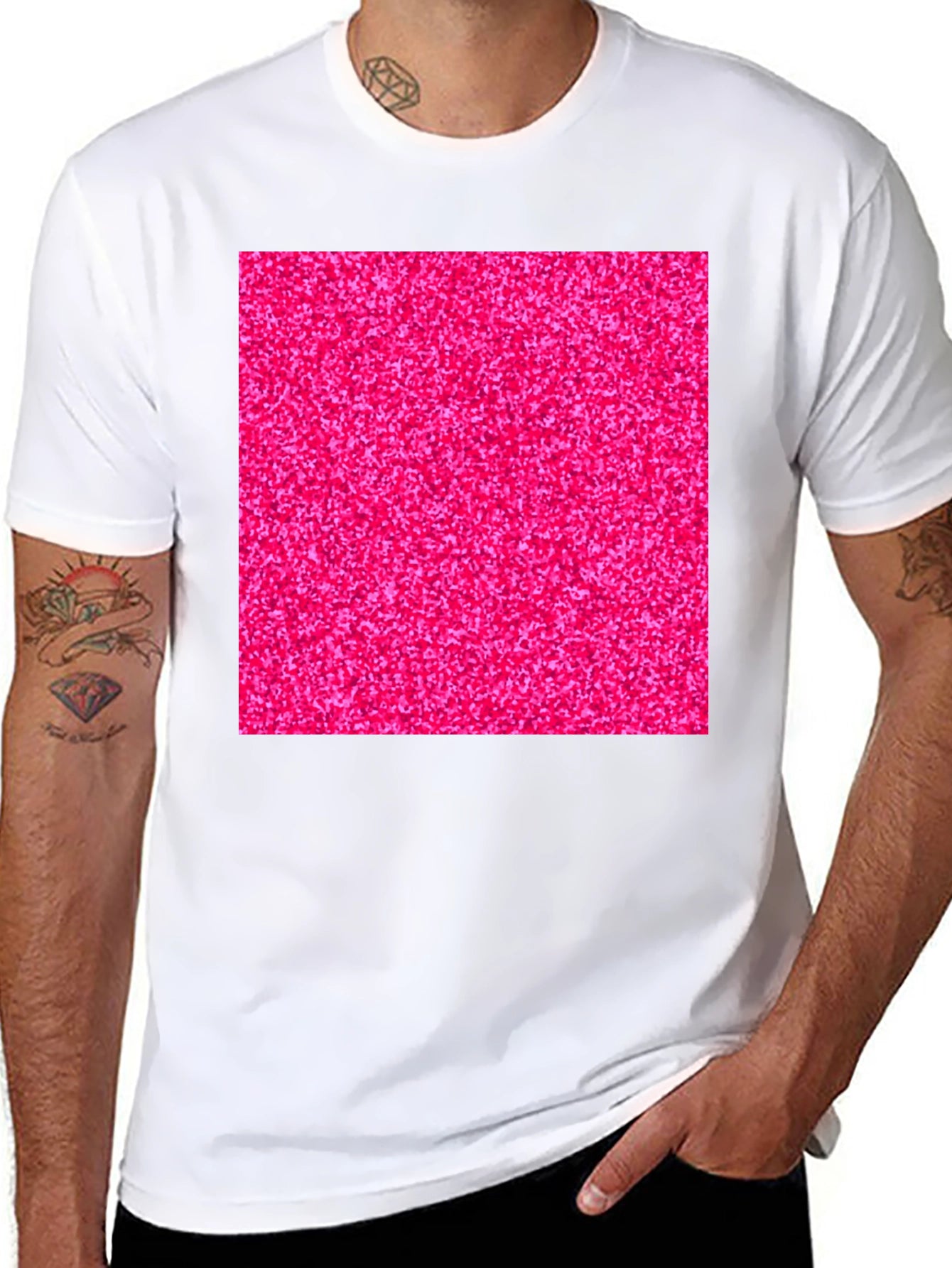 Bold Pink Glitter Graphic Black T-Shirt