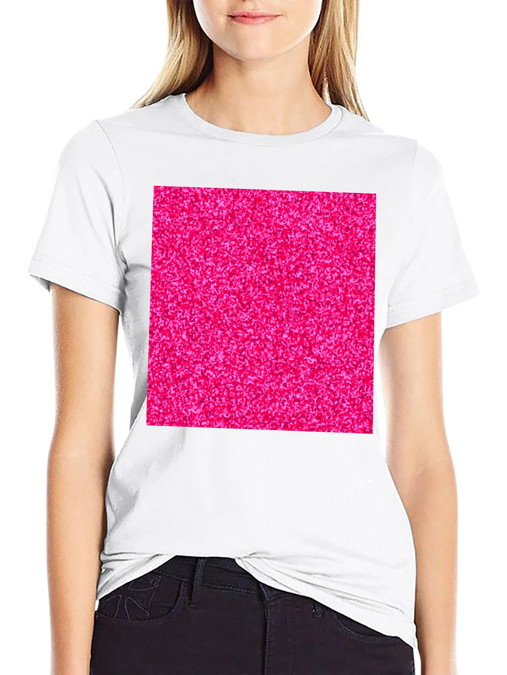 Bold Pink Glitter Graphic Black T-Shirt