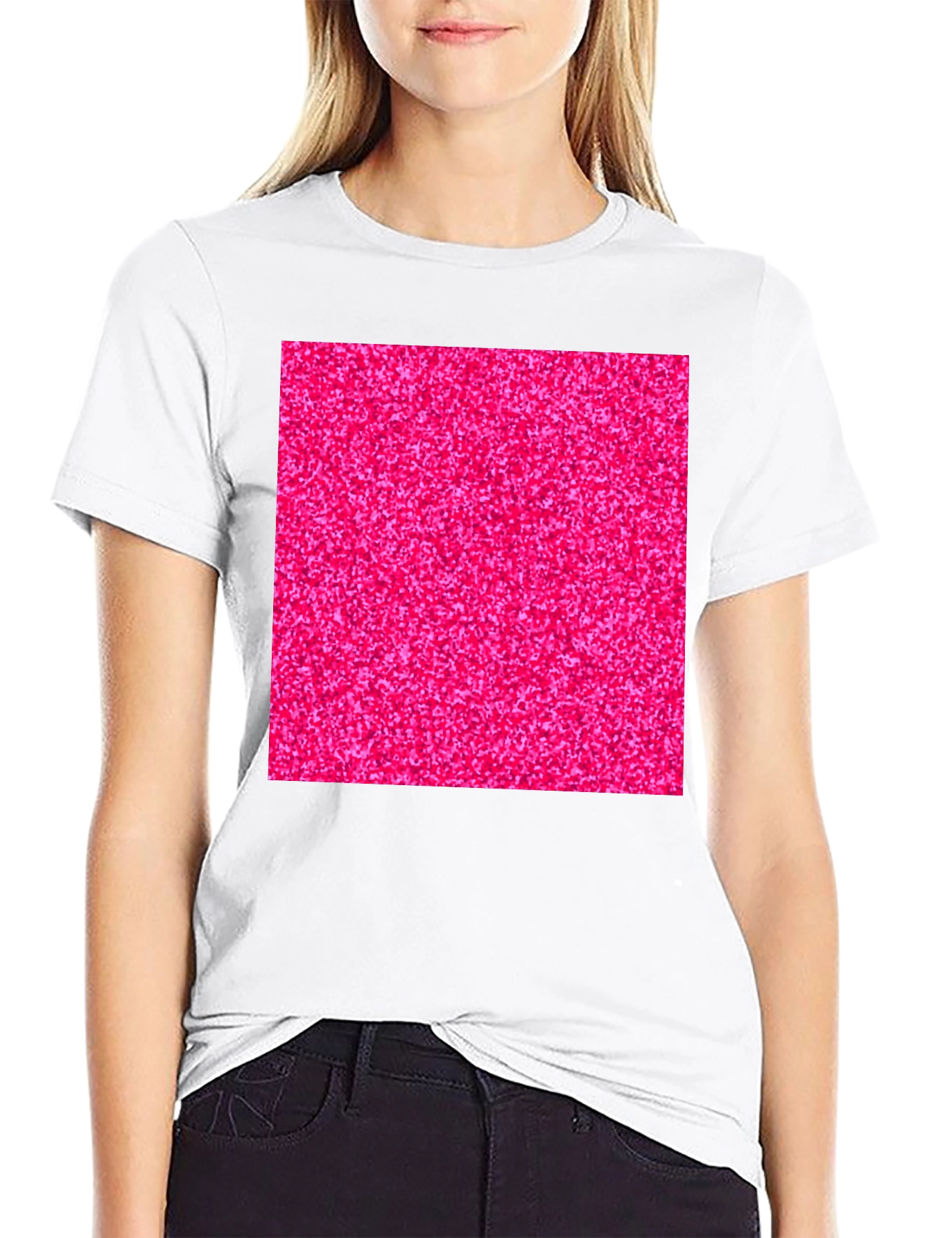 Bold Pink Glitter Graphic Black T-Shirt