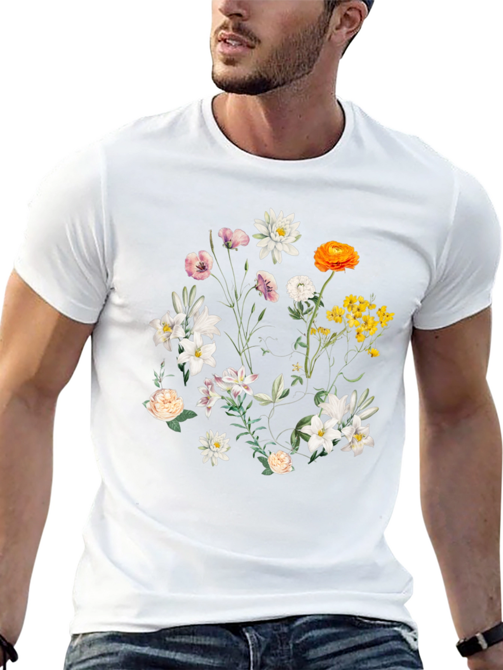 Floral Print T-Shirt - Botanical Black Tee