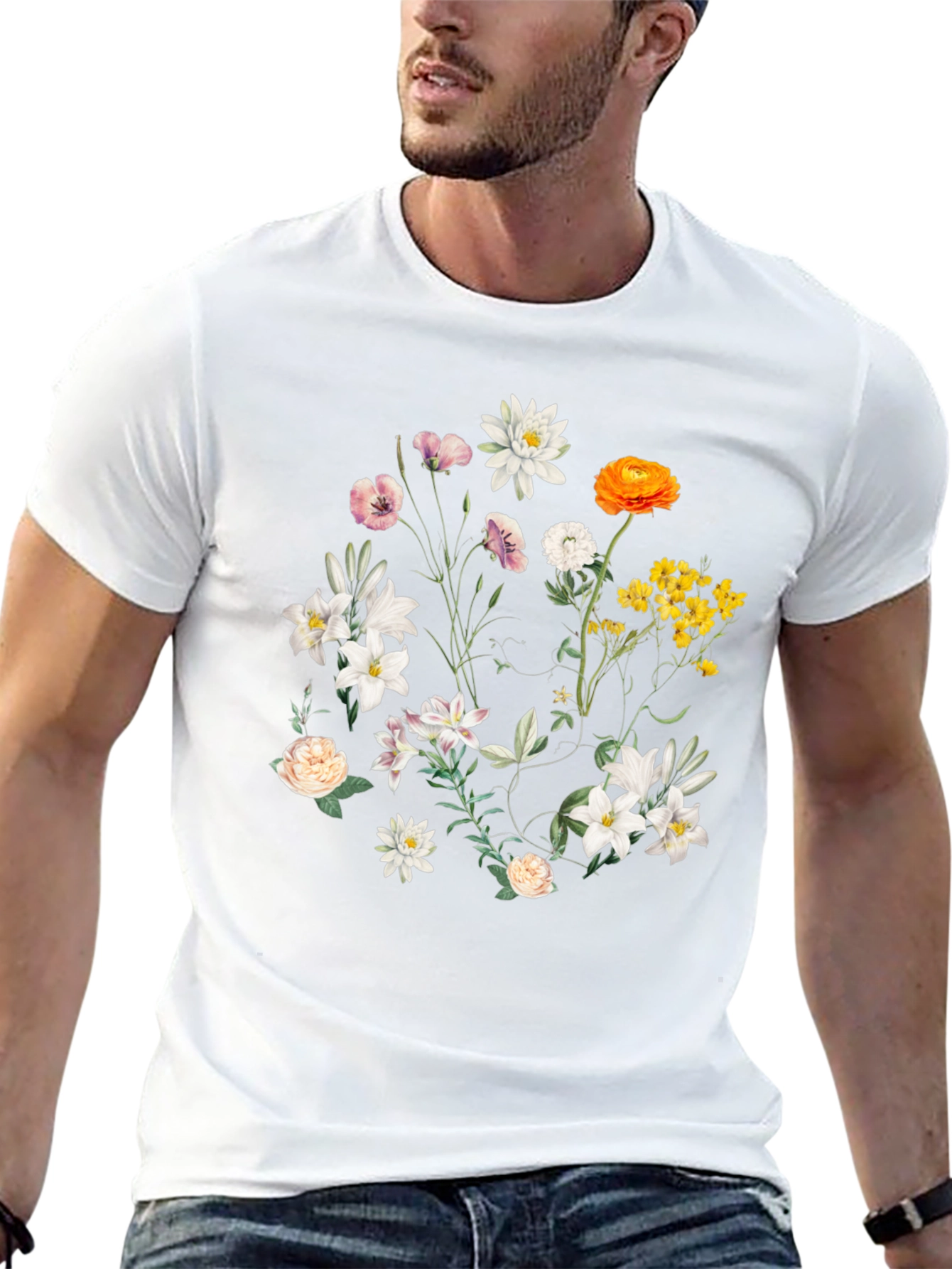 Floral Print T-Shirt - Botanical Black Tee