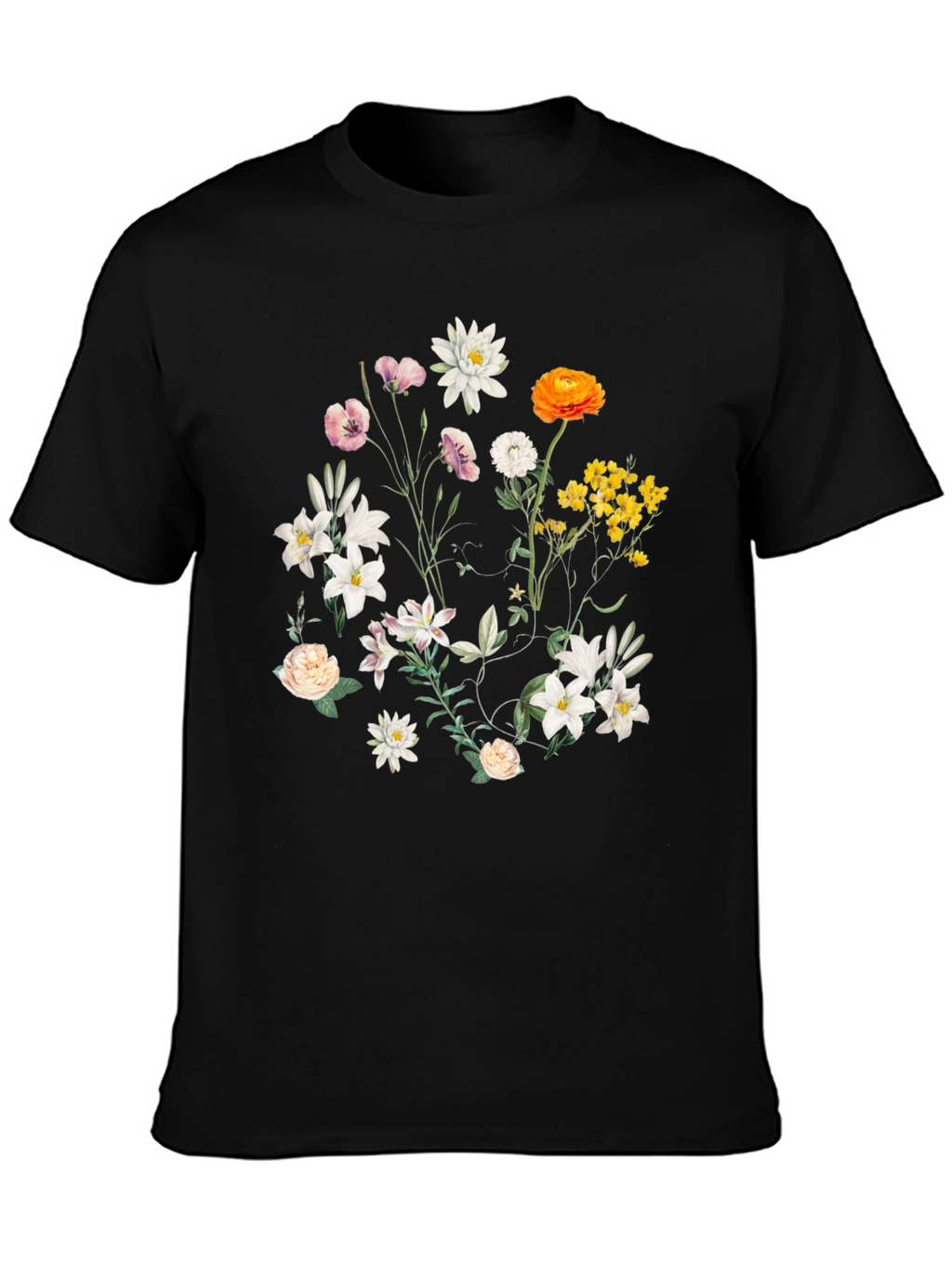 Floral Print T-Shirt - Botanical Black Tee