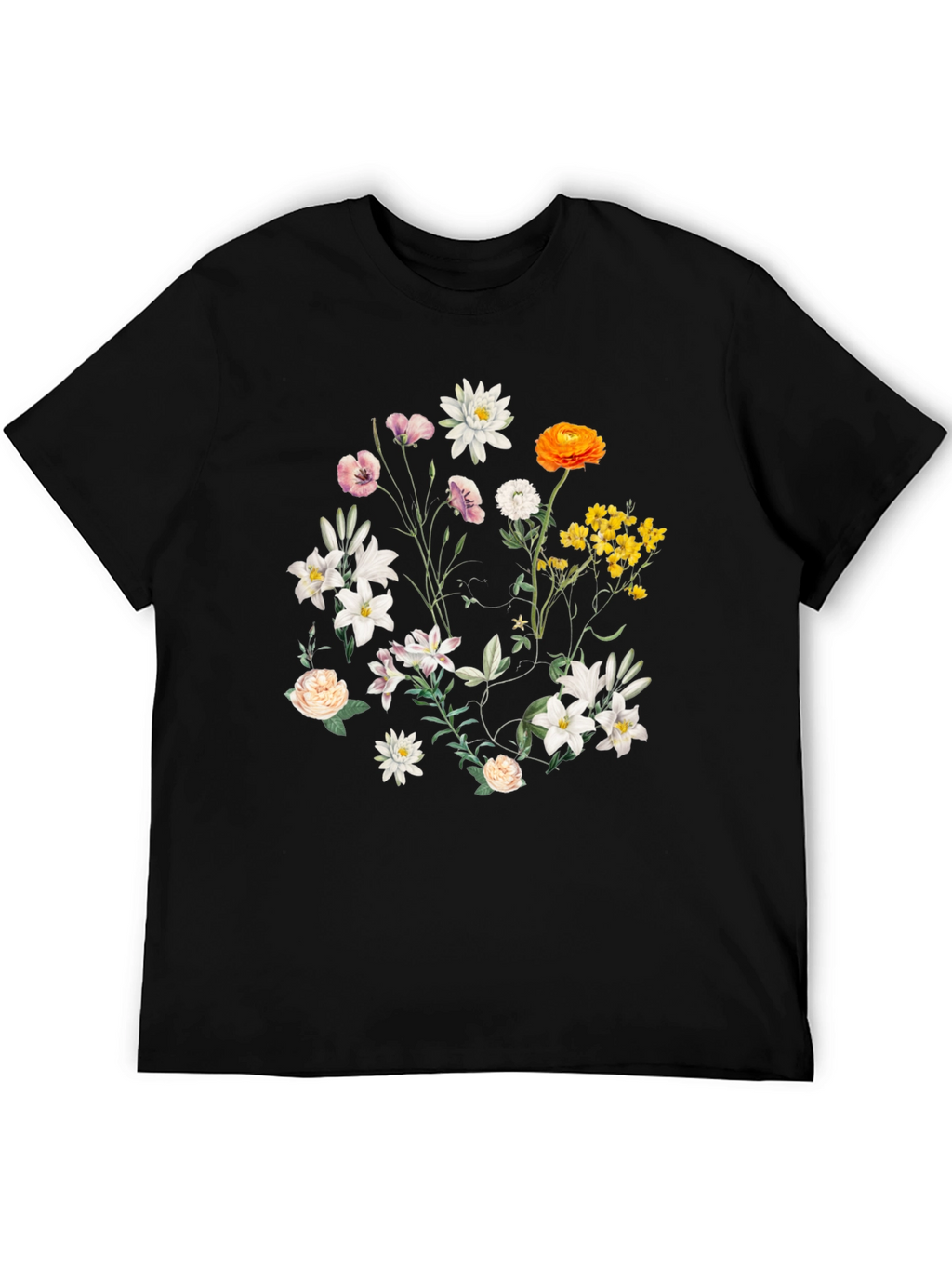 Floral Print T-Shirt - Botanical Black Tee