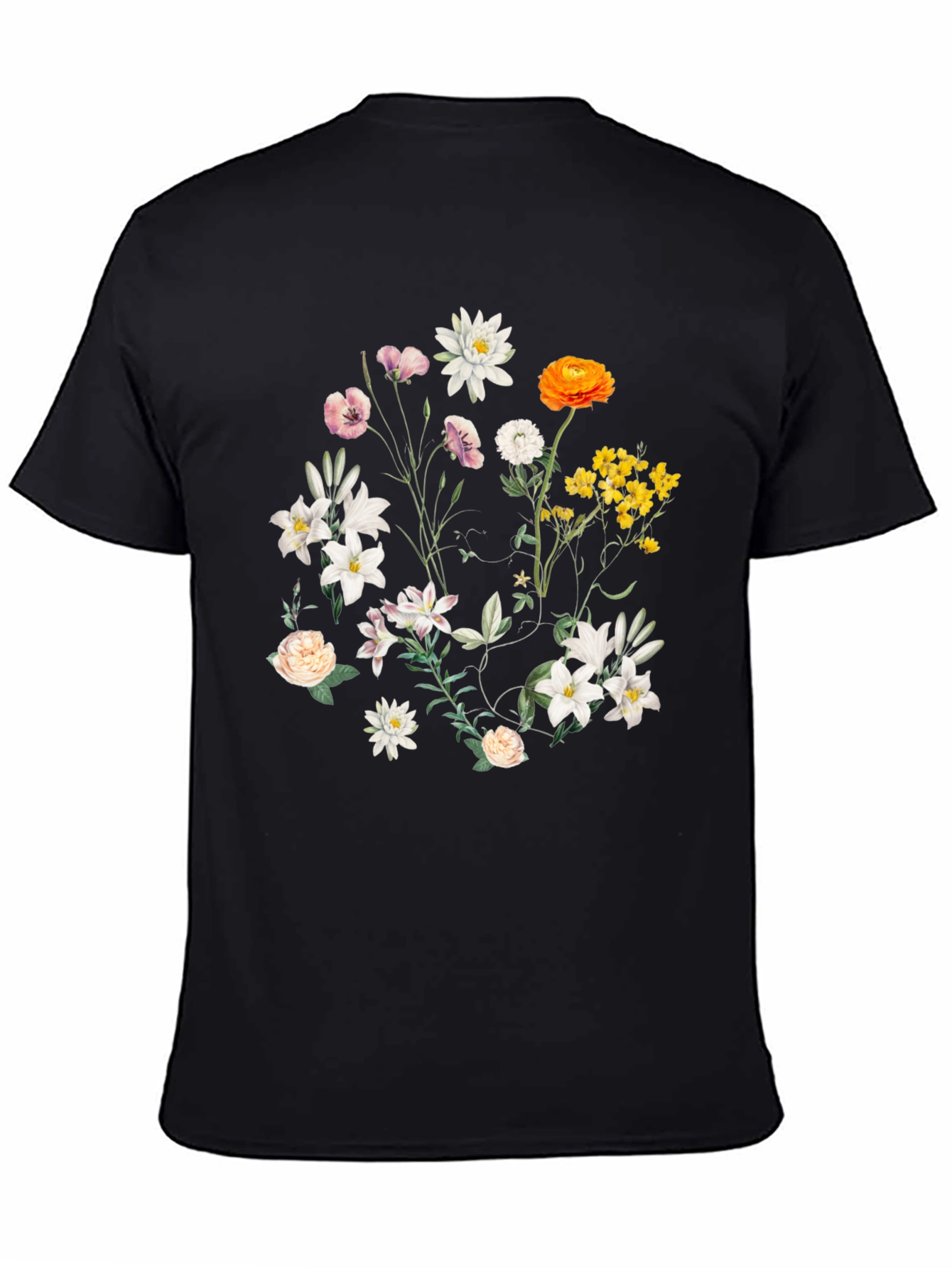 Floral Print T-Shirt - Botanical Black Tee