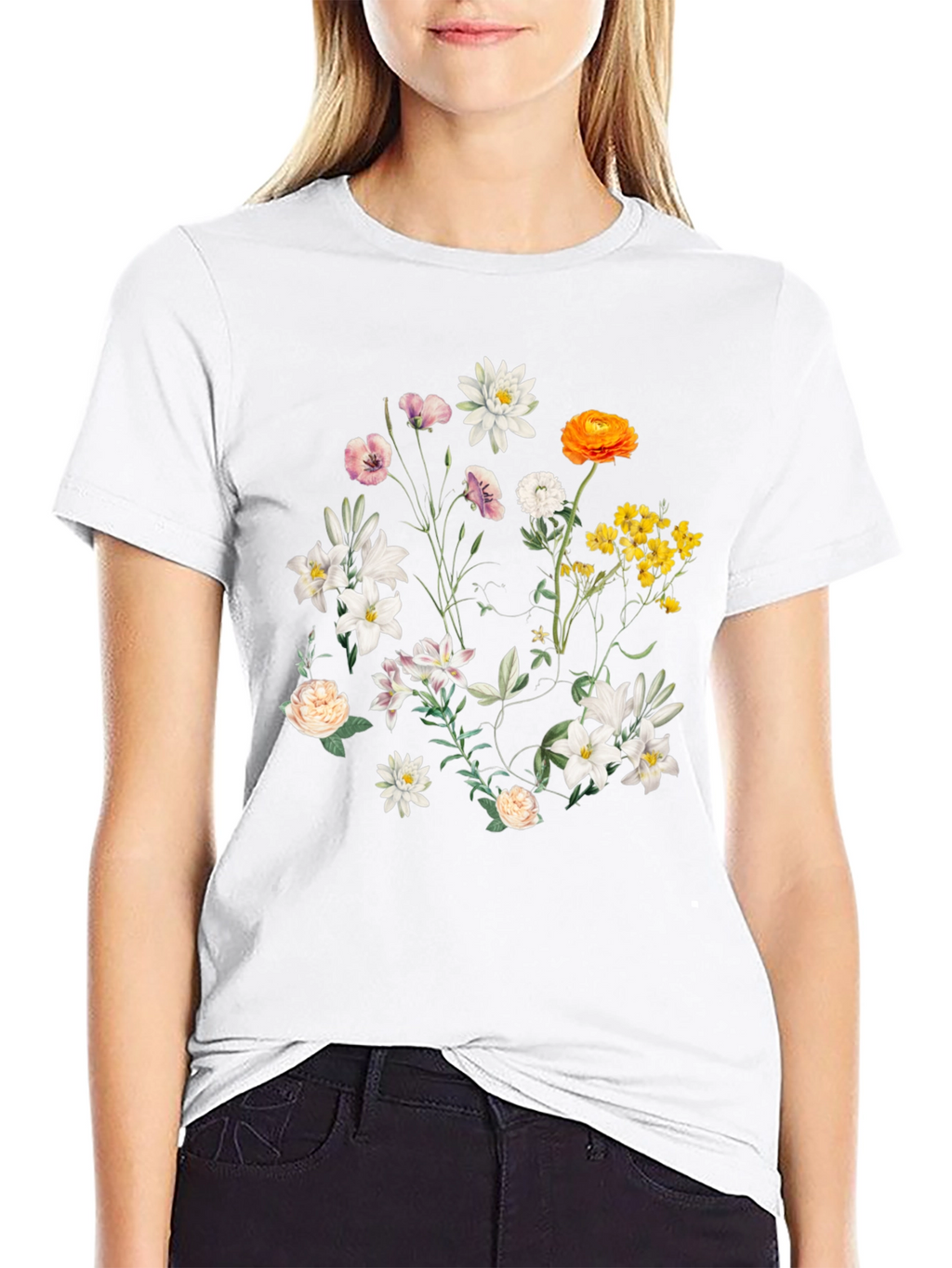 Floral Print T-Shirt - Botanical Black Tee