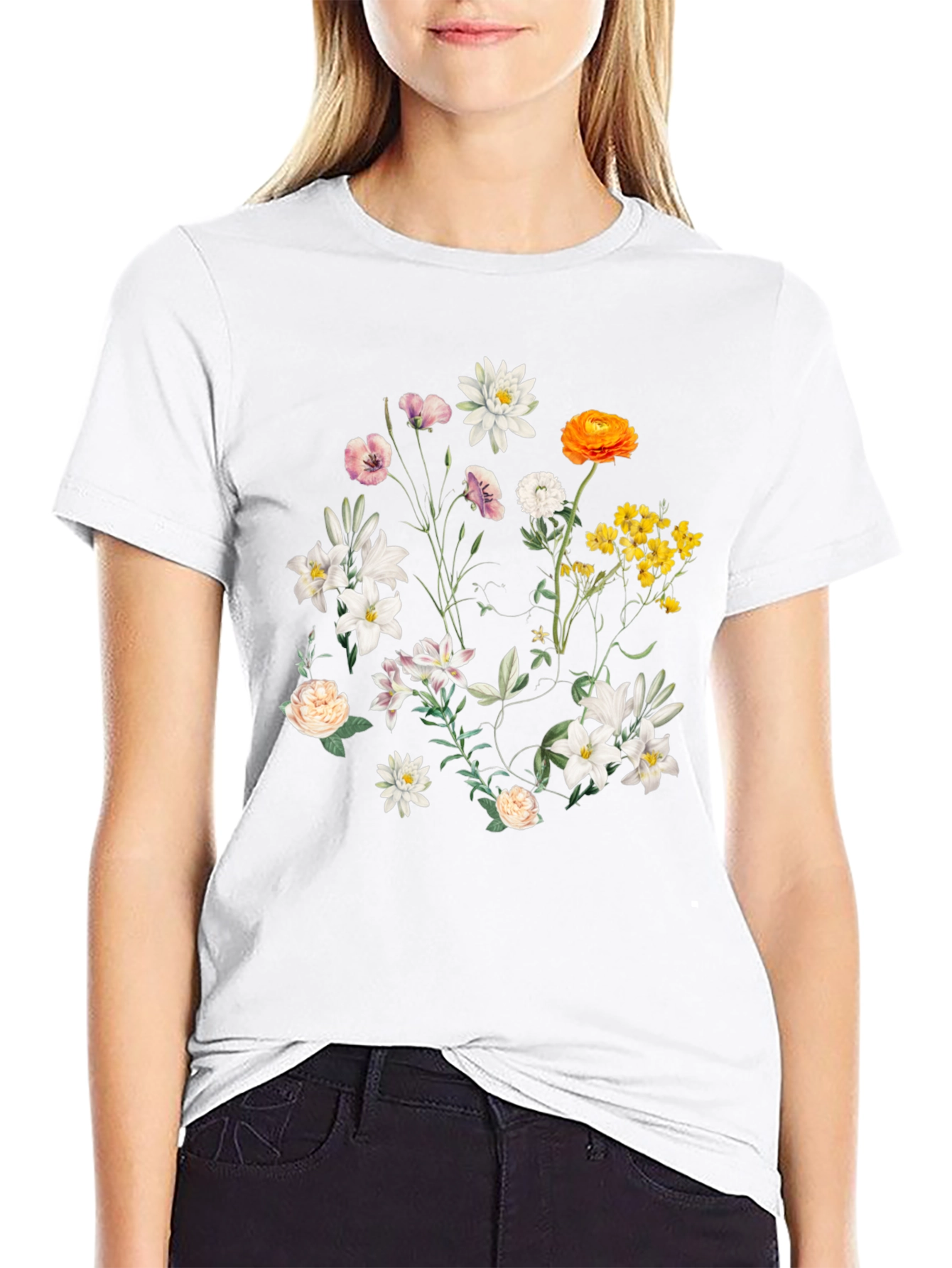 Floral Print T-Shirt - Botanical Black Tee