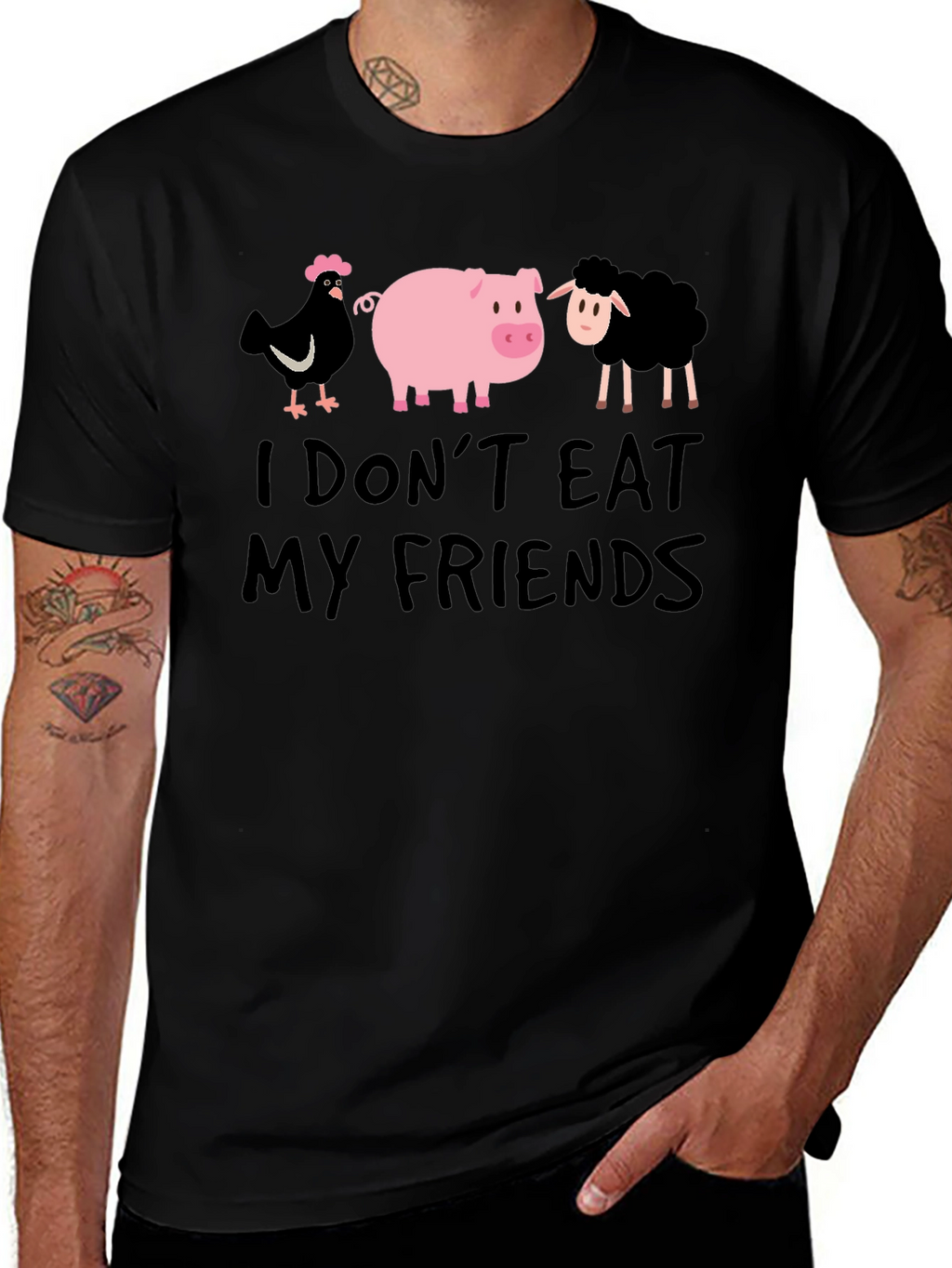 Vegan T-Shirt: I Dont Eat My Friends - Black