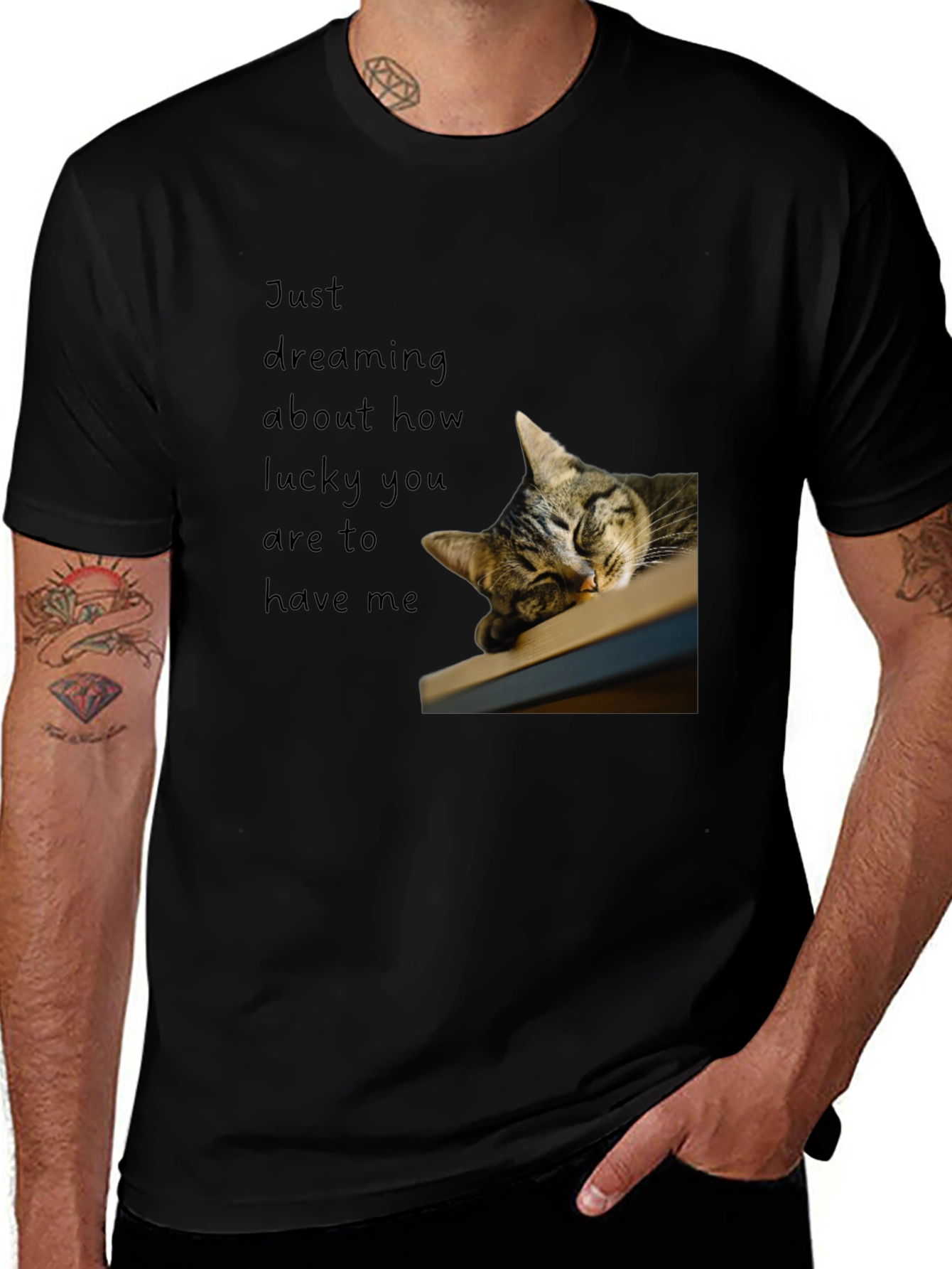 Dreaming Cat Graphic T-Shirt - Black