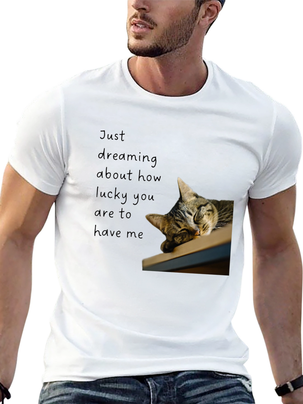 Dreaming Cat Graphic T-Shirt - Black