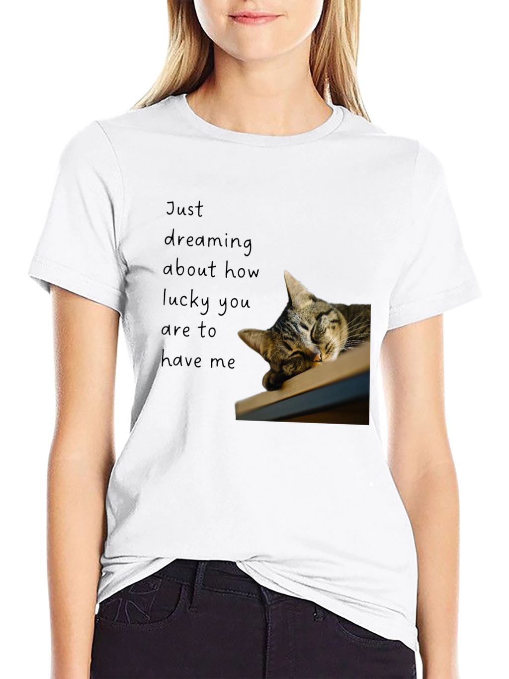 Dreaming Cat Graphic T-Shirt - Black