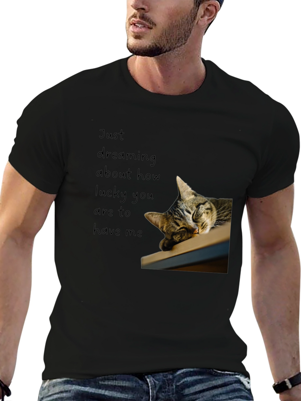 Dreaming Cat Graphic T-Shirt - Black