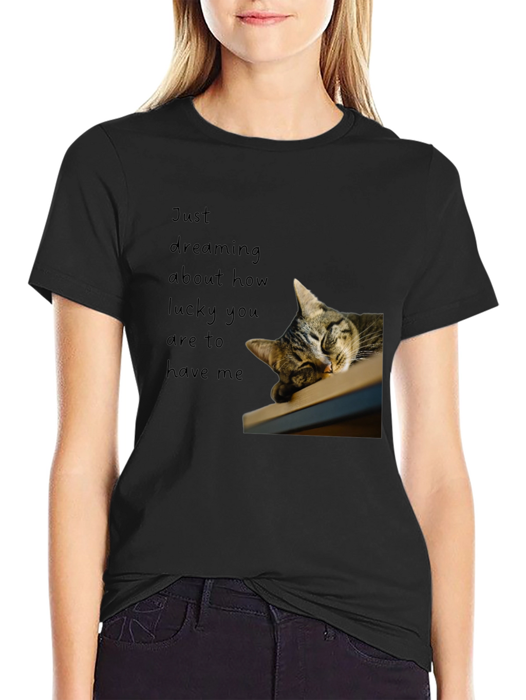 Dreaming Cat Graphic T-Shirt - Black