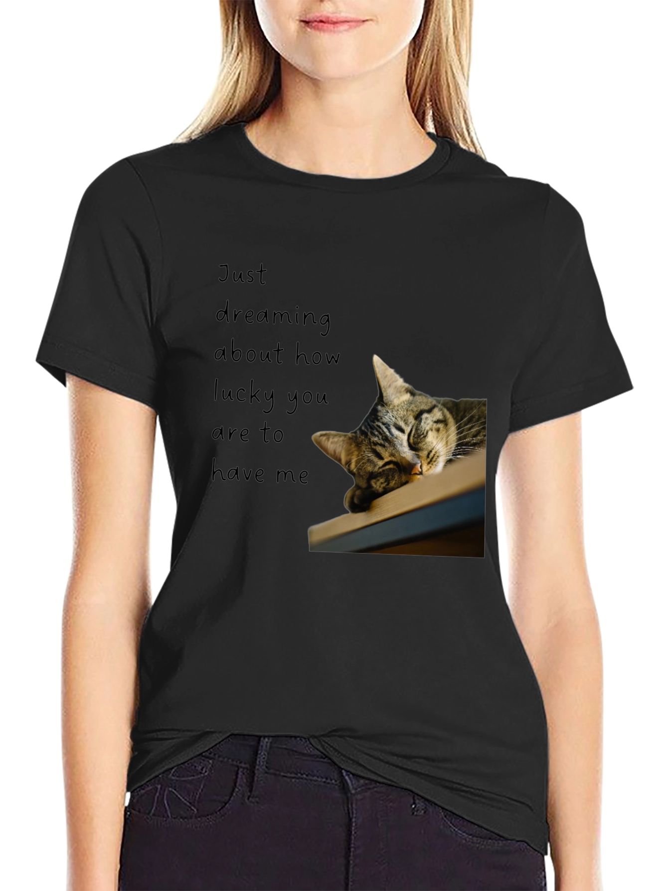 Dreaming Cat Graphic T-Shirt - Black
