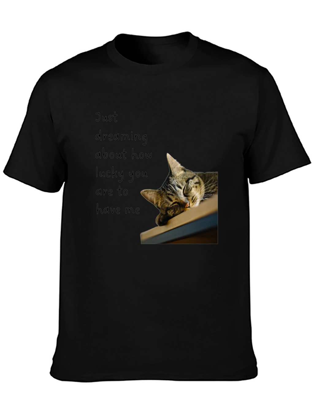 Dreaming Cat Graphic T-Shirt - Black