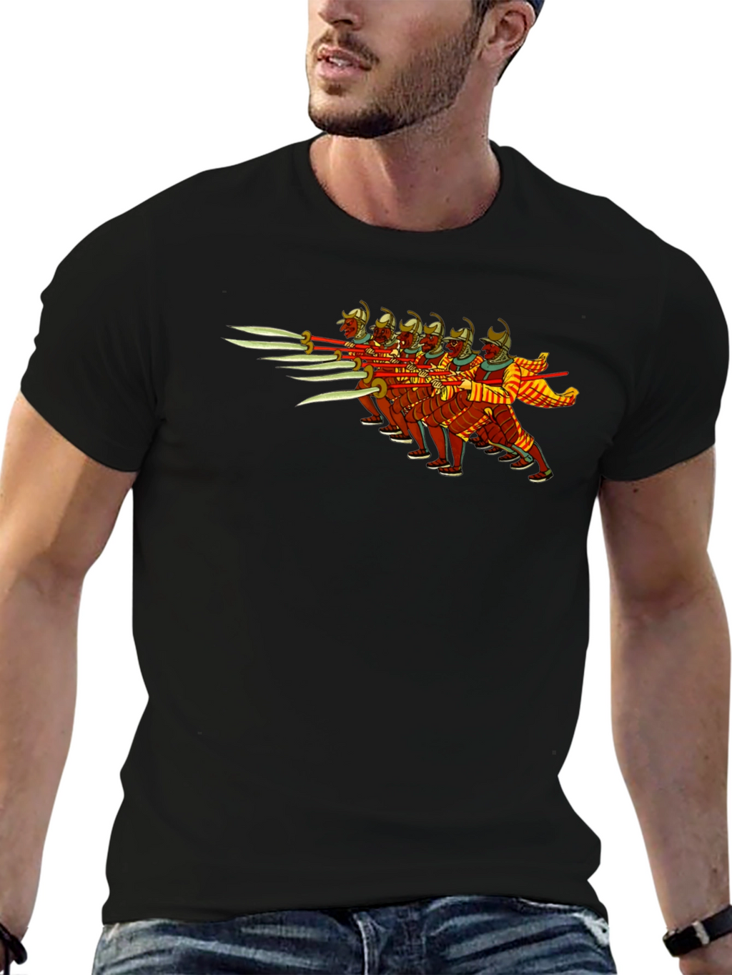 Ancient Warriors Graphic Tee - Black Cotton T-Shirt