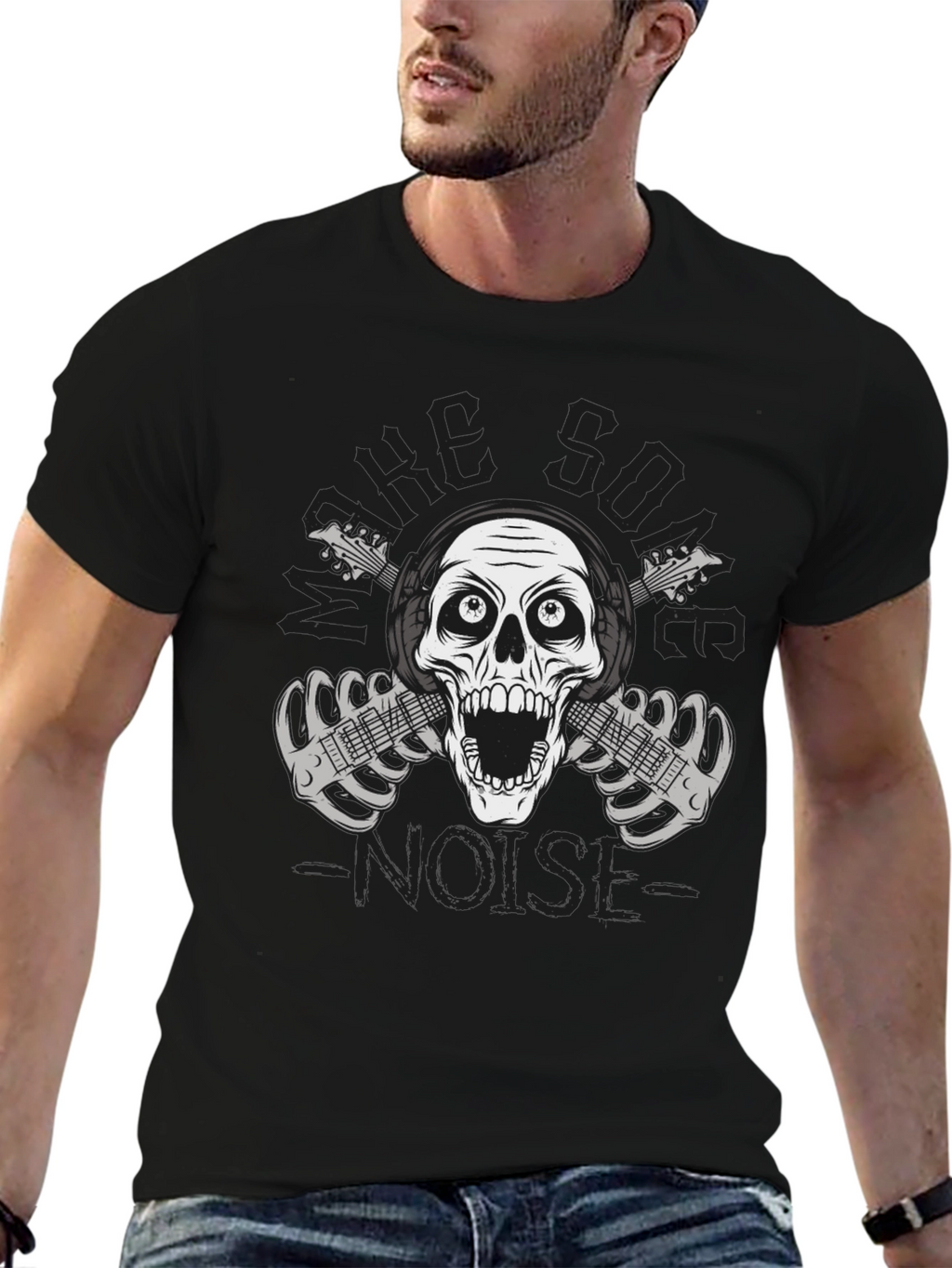 Rock On T-Shirt - Skull & Guitars Graphic Tee