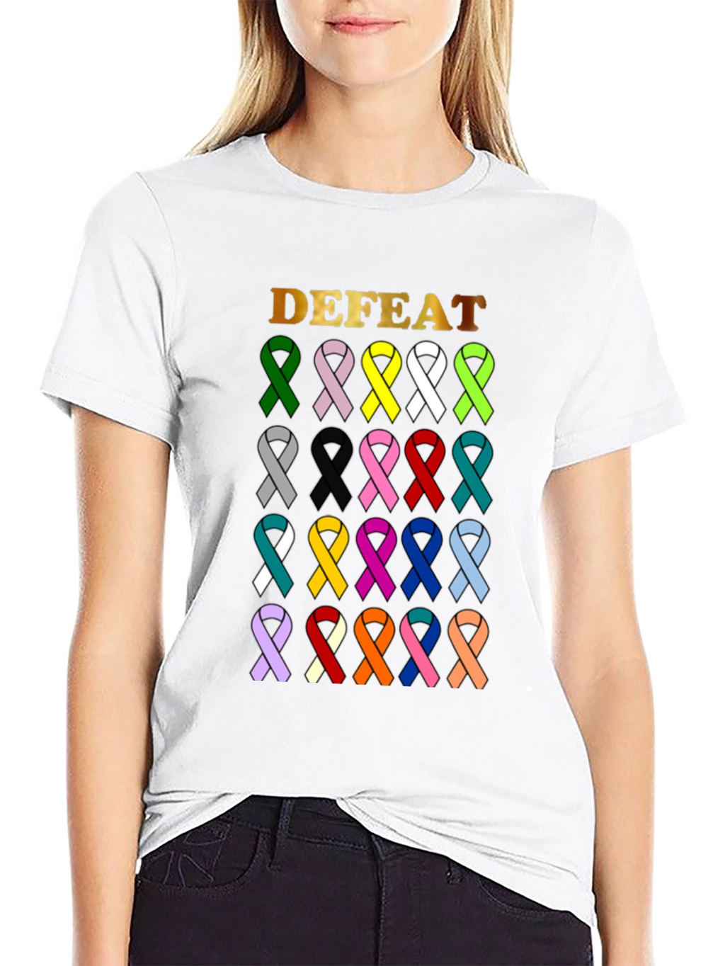 Defeat Cancer Awareness Ribbon T-Shirt